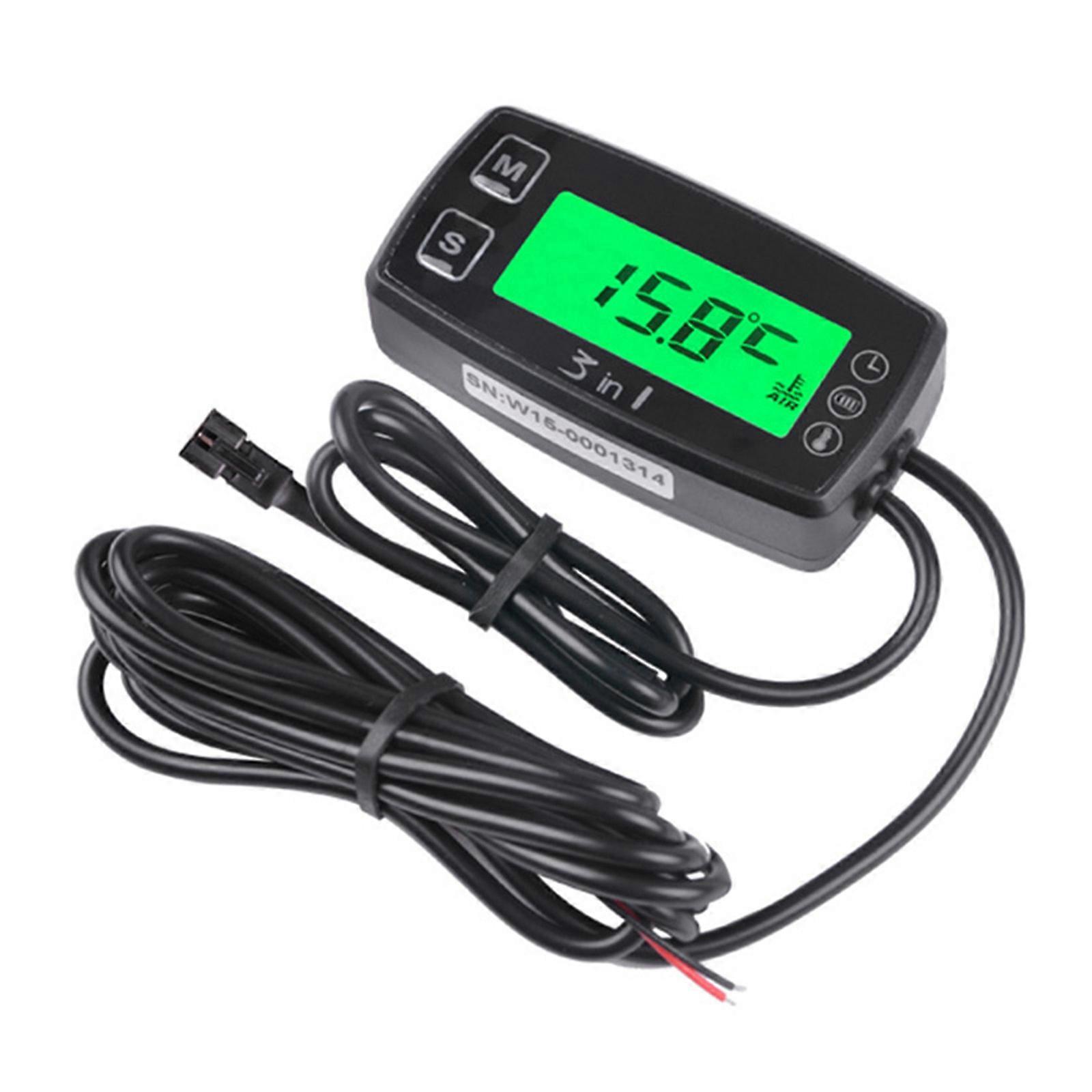 Industrial Grade 3-in-1 Meter with Backlight Temperature/Voltage/Clock Meter for for Lawn Tractor Compressor Generator