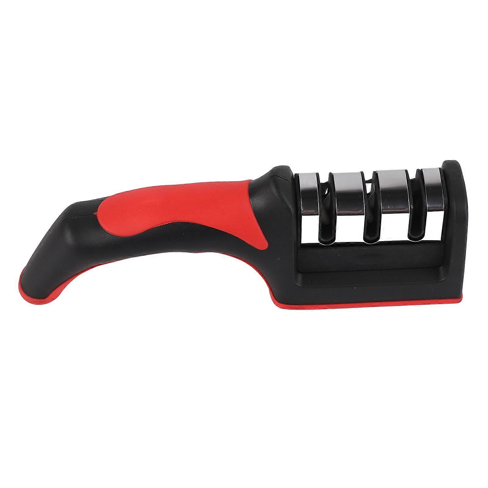 Handheld Knife Sharpening Tool 3 Segments Red and Black Multipurpose Knife Sharpener for Kitchen