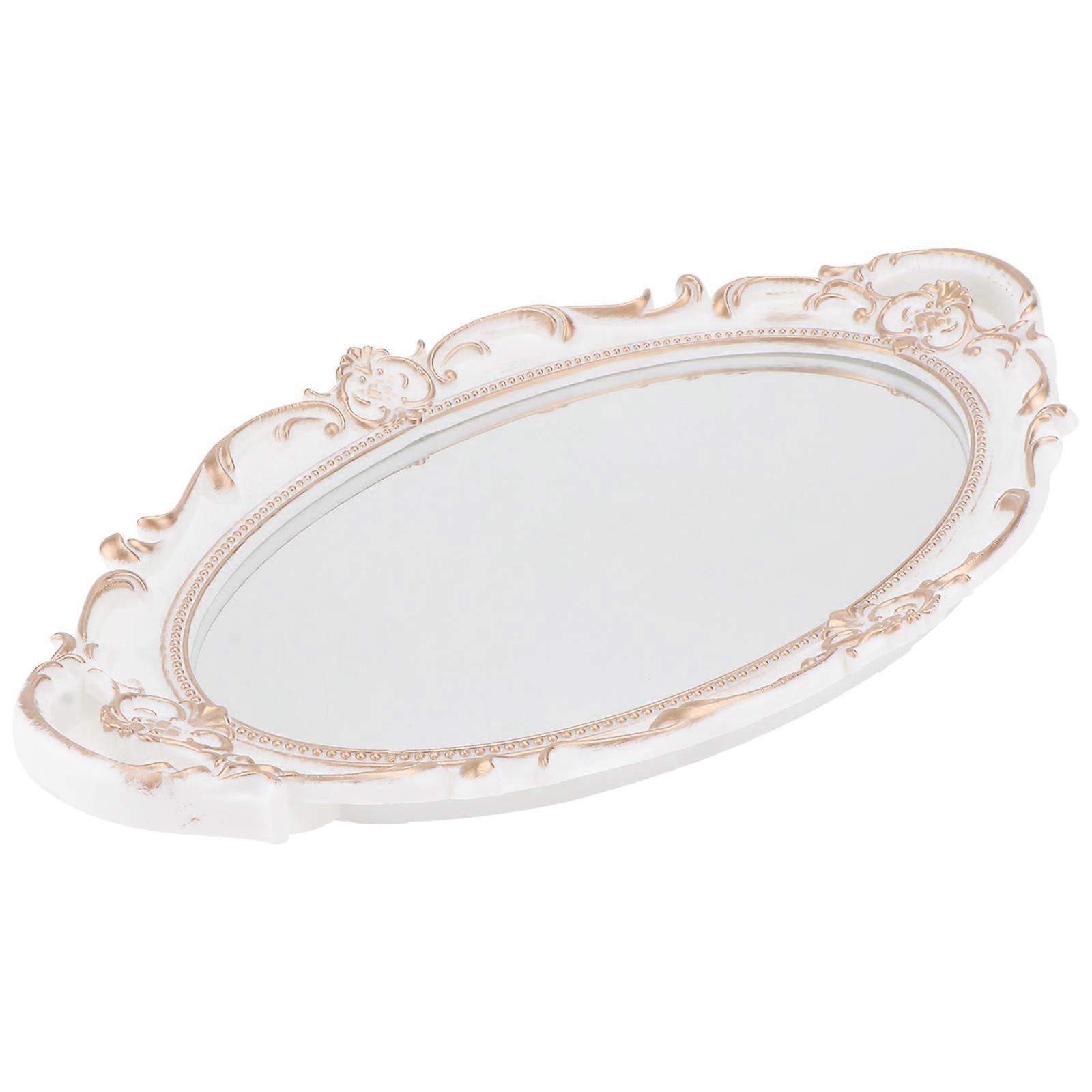 White Plastic Mirror Tray for Jewelry and Decor Oval Shape with Handles for Elegant Room