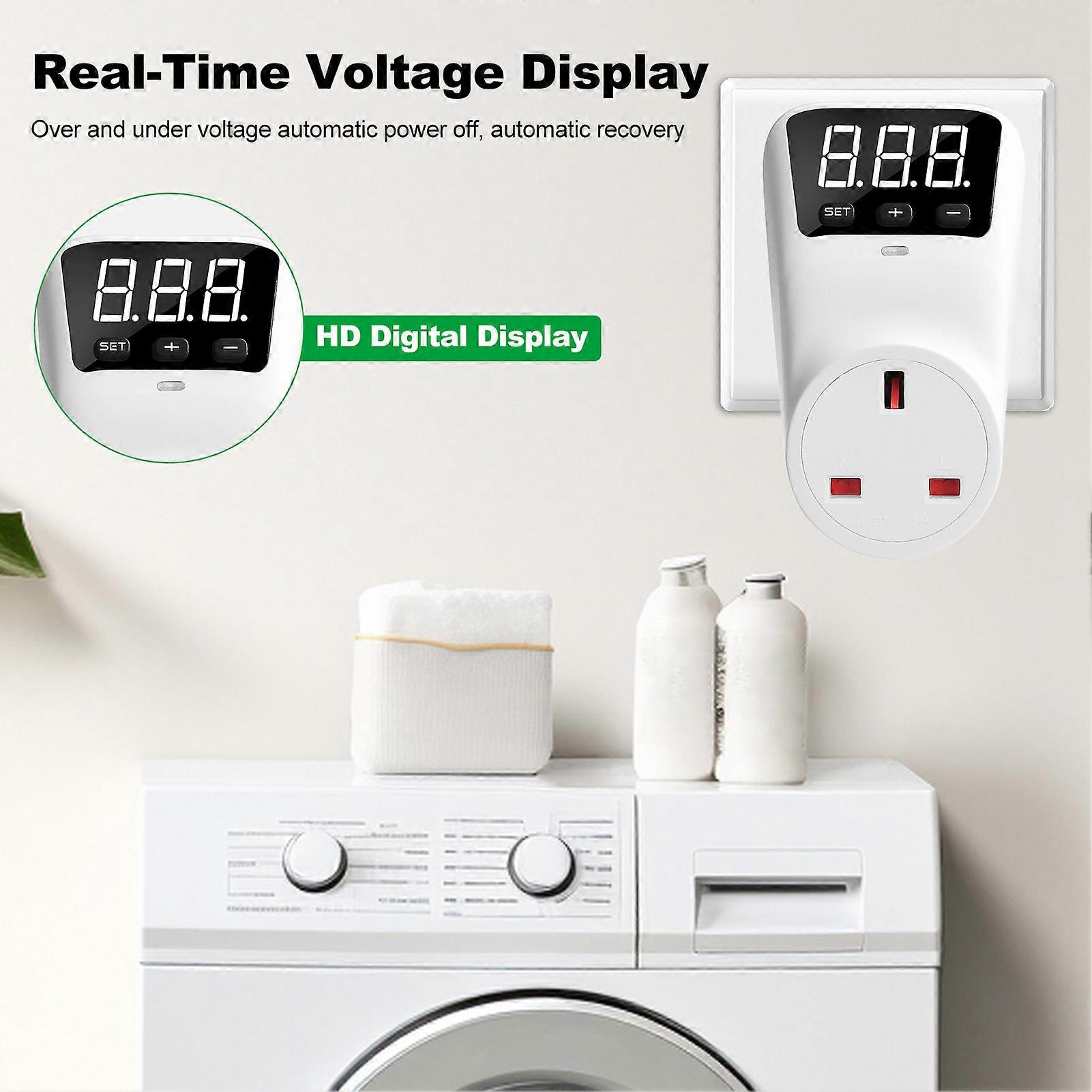Digital Automatic Voltage Protector Socket 13A LCD Display Power Protector Socket Overcurrent Voltage Relay Protector Outlet