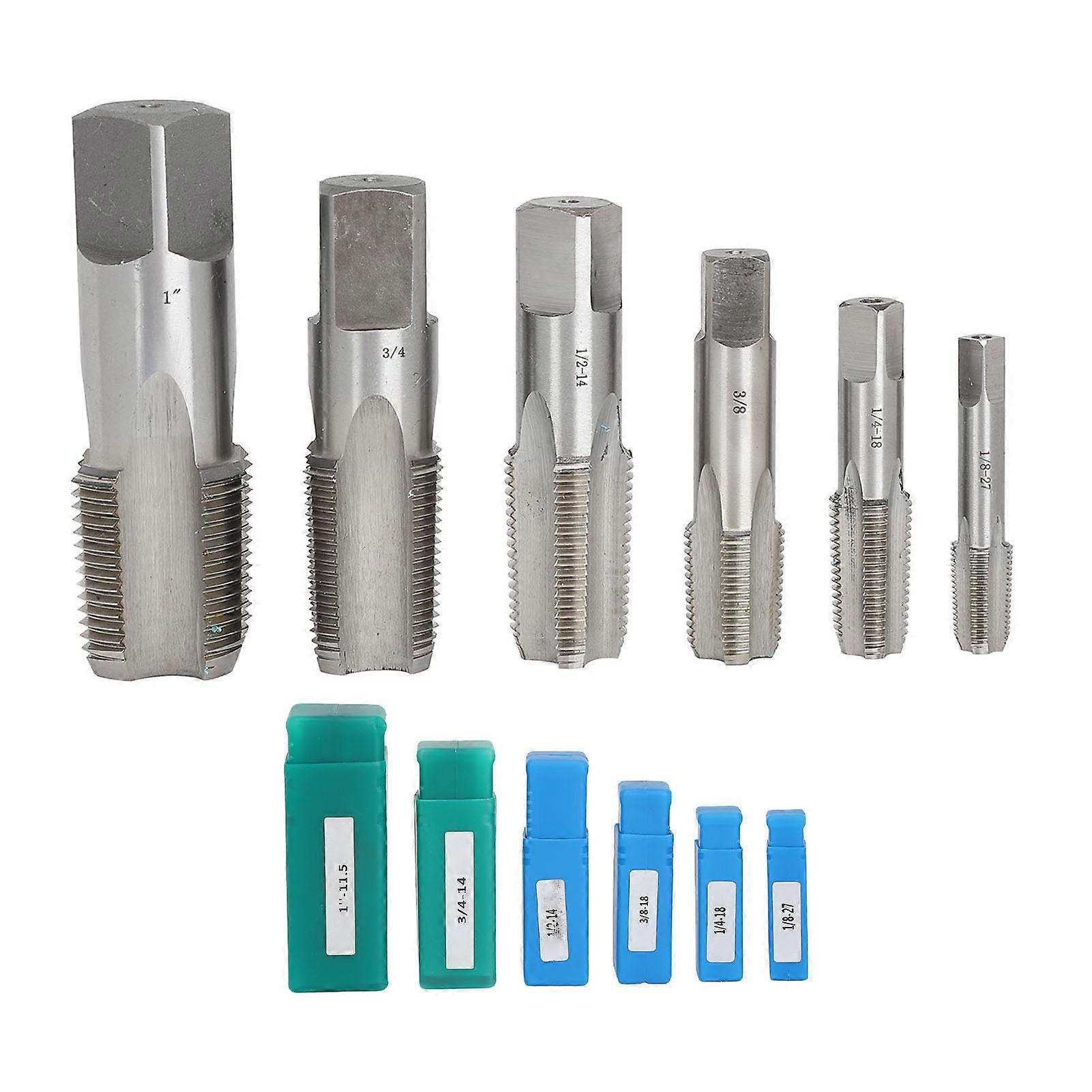 YUMILI NPT Pipe Faucets Set, 6 Pieces NPT Pipe Tap Set HSS Thread for Plumbing Industry DIY with Storage Box 1/8-27, 1/4-18, 3/8-18, 1/2-14,