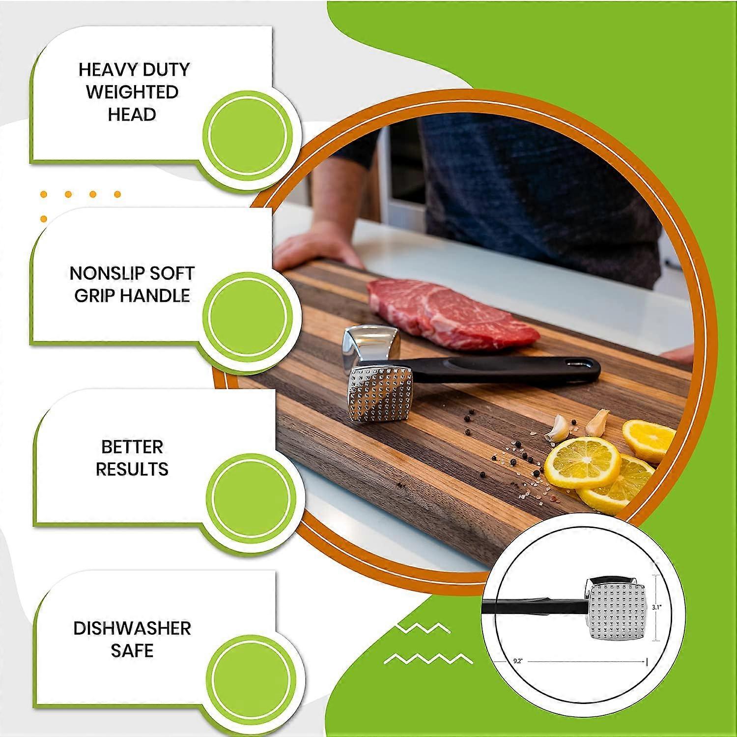 Meat Tenderizer Mallet, Chrome Plated Solid Aluminum Frame