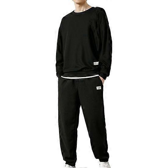 2Pcs/Set Men Casual Sport Suit Waffle Texture O-neck Long Sleeve Sweatshirt Elastic Waist Pockets Jogger Pants Set Loose Fit Sweatshirt Suit