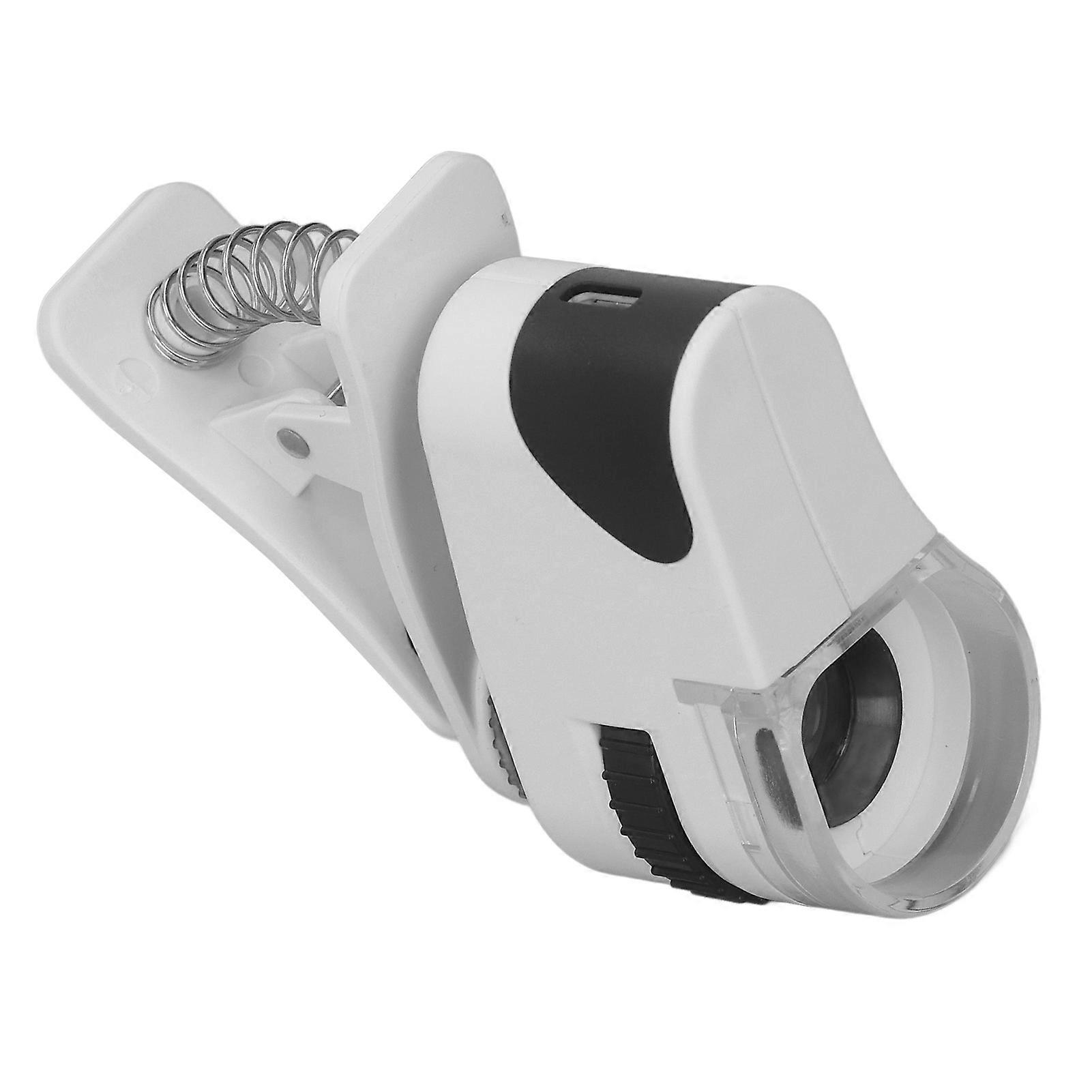 Cellphone Clip On Microscope 50X Magnification Adjustable Focus USB Rechargeable Clip On Type Loupe with LED Light Banknote Detecting Light 