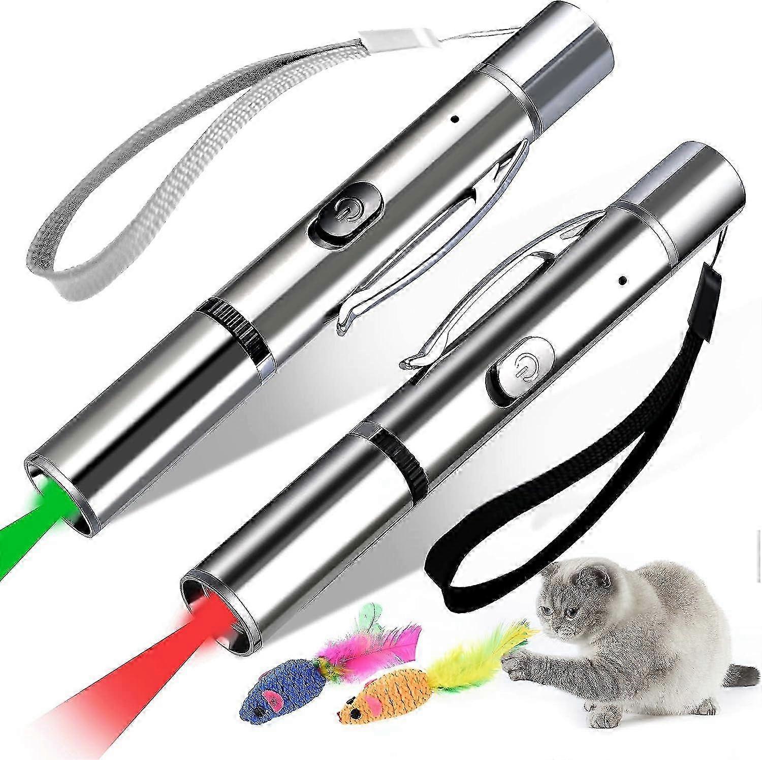 Interactive Cat Toy Set with 2 LED Pointers and Sisal Mouse - 5 in 1 Adjustable Pattern for Training Cats - USB Rechargeable