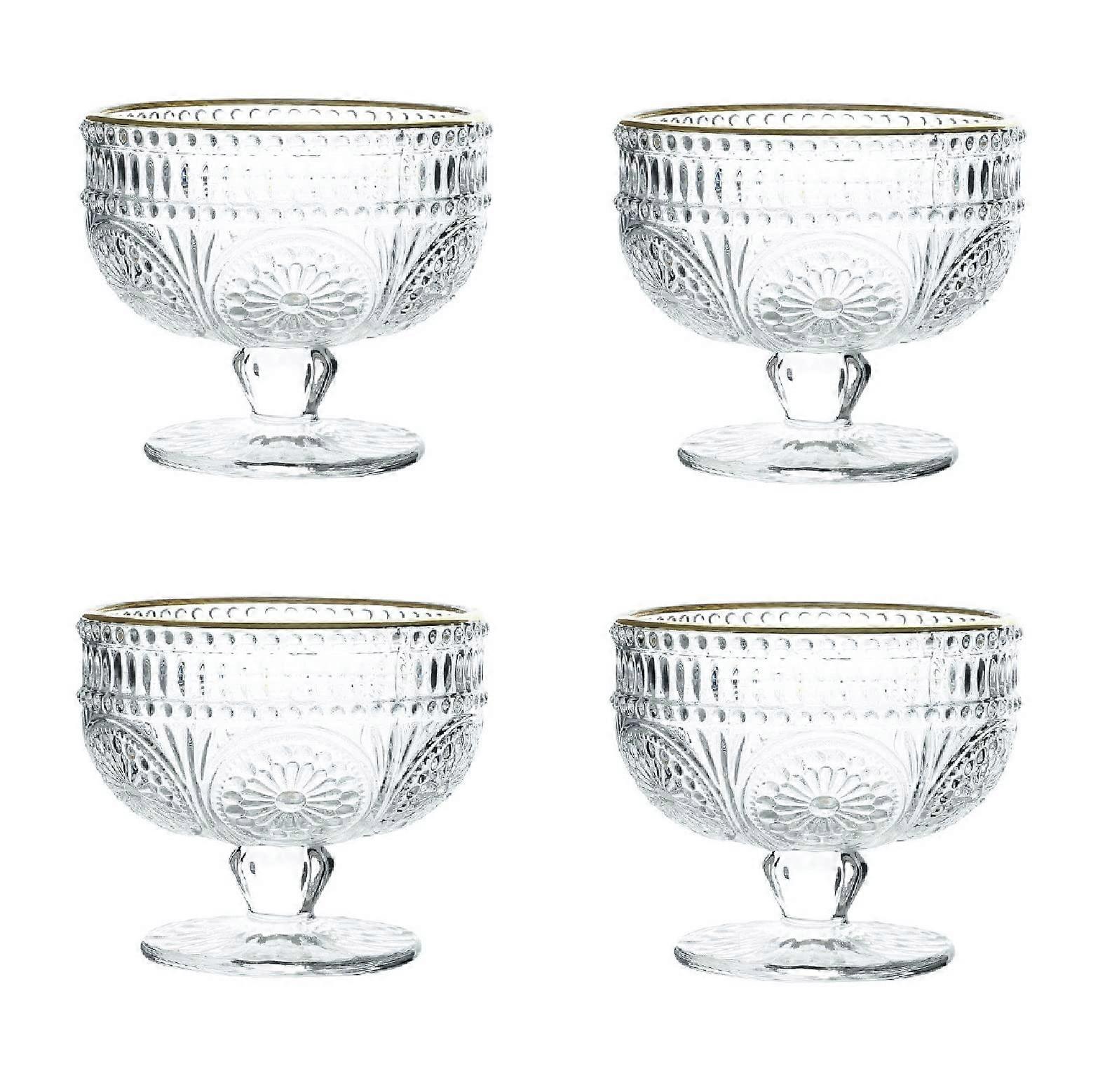Set of 4 Ice Cream Cups, 300 ml Clear Glass Dessert Bowls, Retro Style Reusable Serving Bowls for Ice Dessert and Pudding
