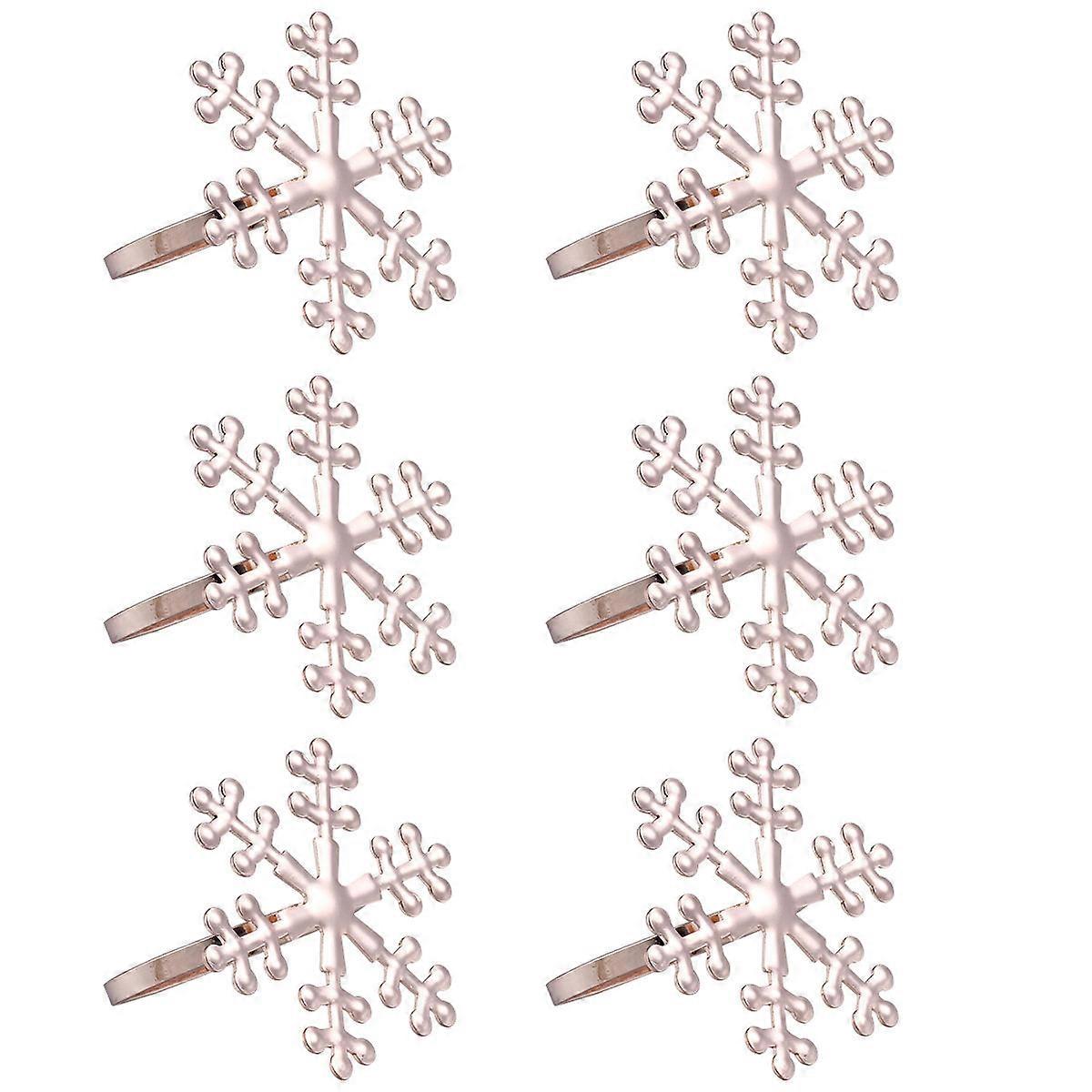 Chriatmas Napkin Rings Snowflake Shaped Dinning Table Setting Hosts Dinner Party Golden 5.50x4.20x4.20CM 6Set