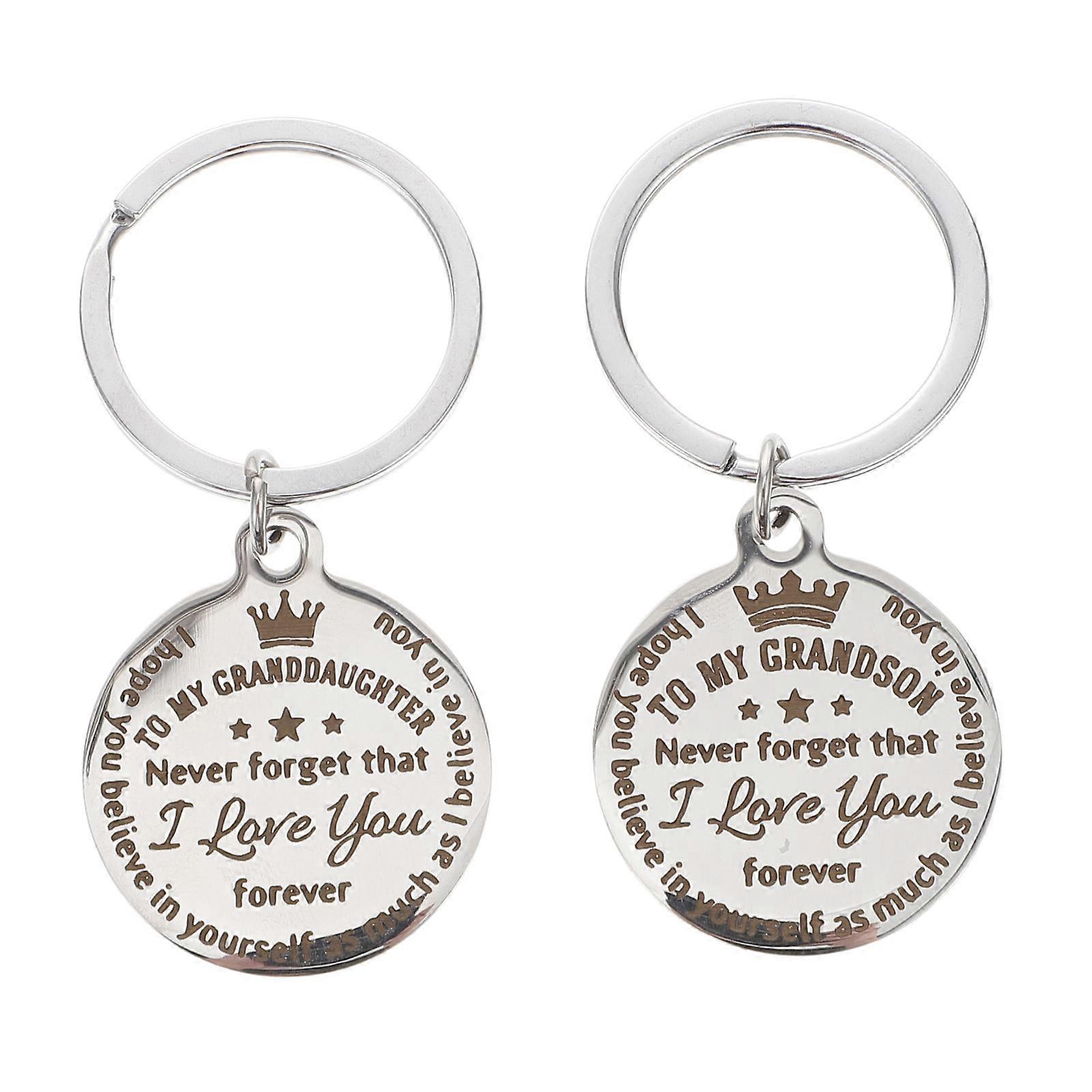 Grandson Granddaughter present Keychain Family Affection Keychains Silver 6X3X0.2CM Bag Pendant 2Pcs