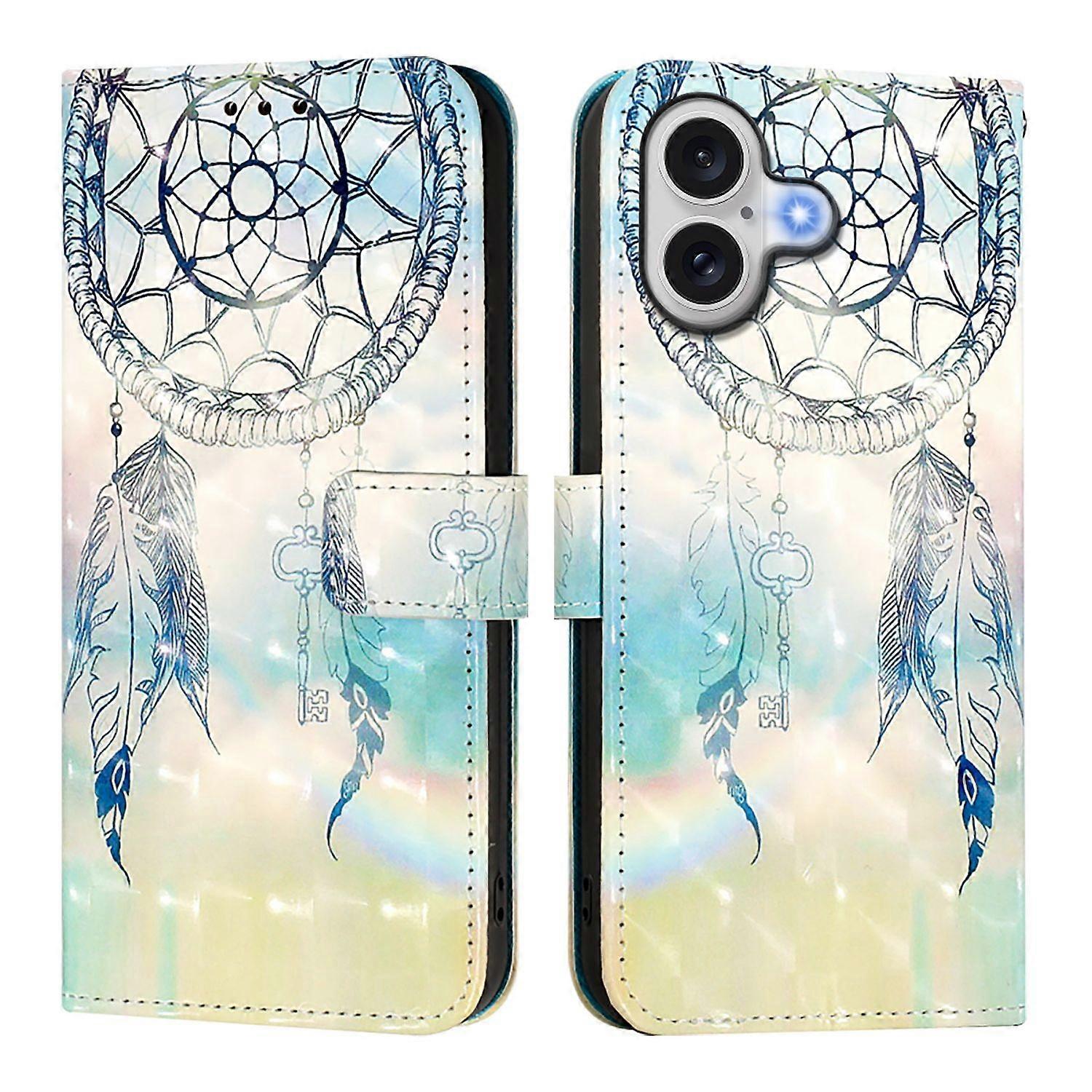 For iPhone 17 Leather Case Pattern Printing Wallet Stand Mobile Cover with Strap