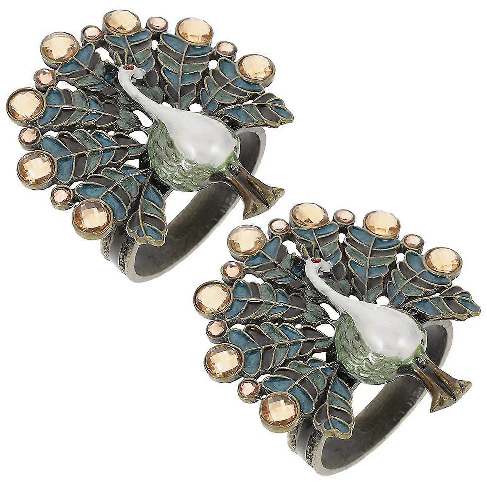 孔雀ナプキンリング装飾テーブルデコレーションマルチカラー7.00X6.50X5.60CMサイズメタルナプキンバックル2個