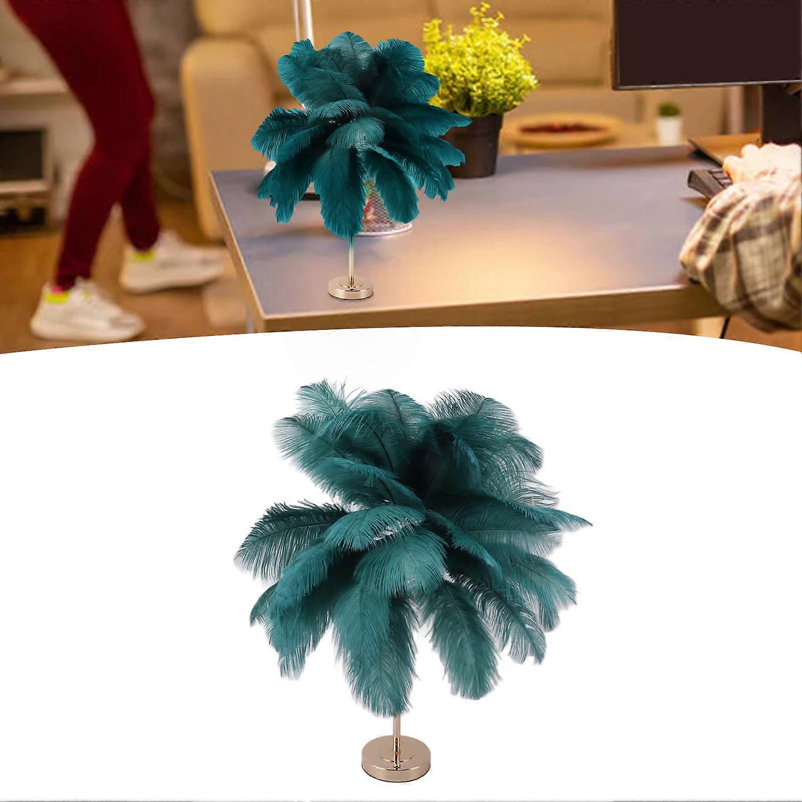 Decorative Table Lamp 30PCS Feathers USB Rechargeable Light Touch Control Desk Light Built in Battery Dark Green 