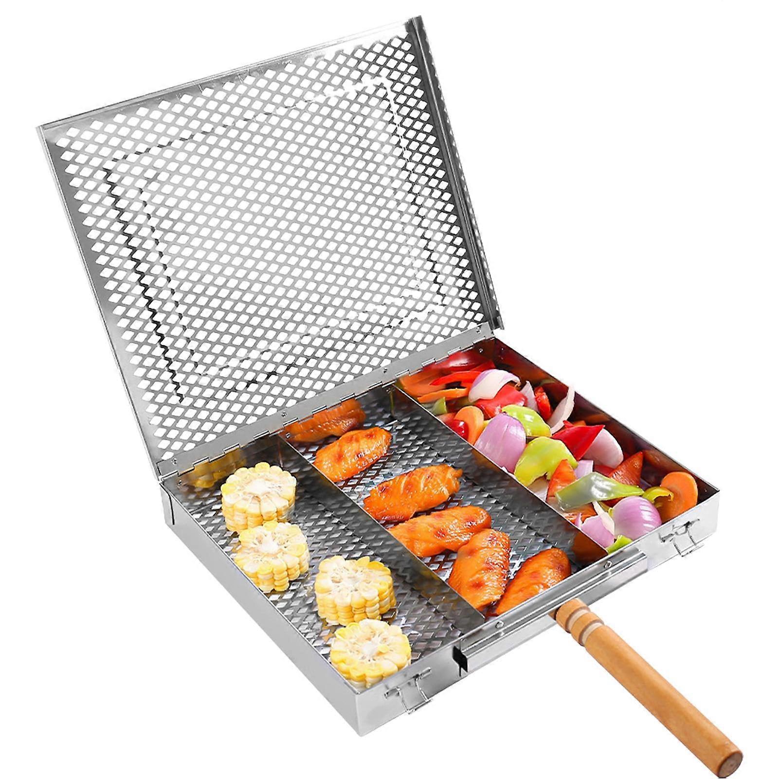 Stainless Steel Grill Baskets for Barbecue, Folding Picnic Cooking Tools, Multicolored with Single Handle, Beach Grill Accessory