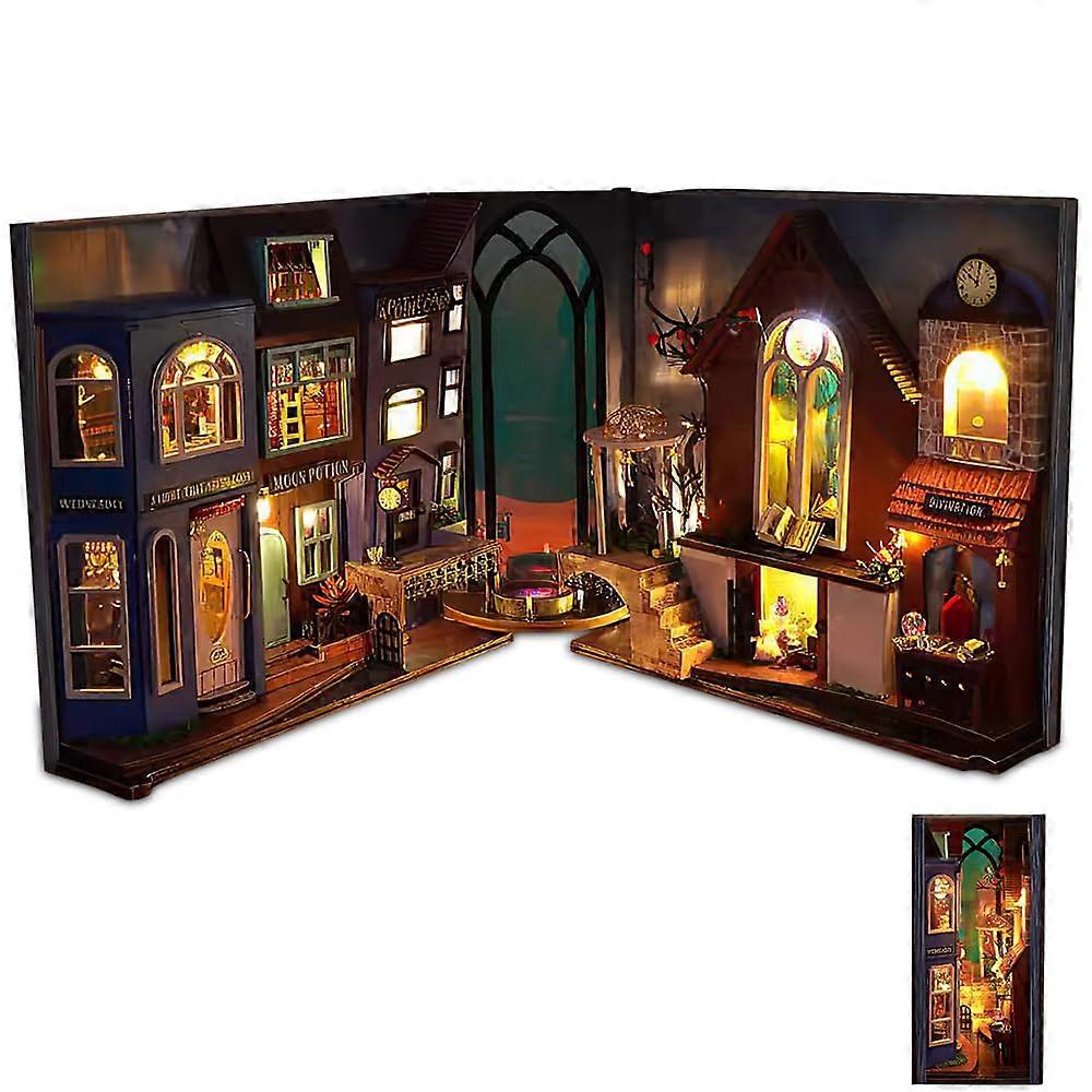 DIY Book Nook Kit, 3D Puzzle Wooden Bookend, DIY Miniature House with LED Light