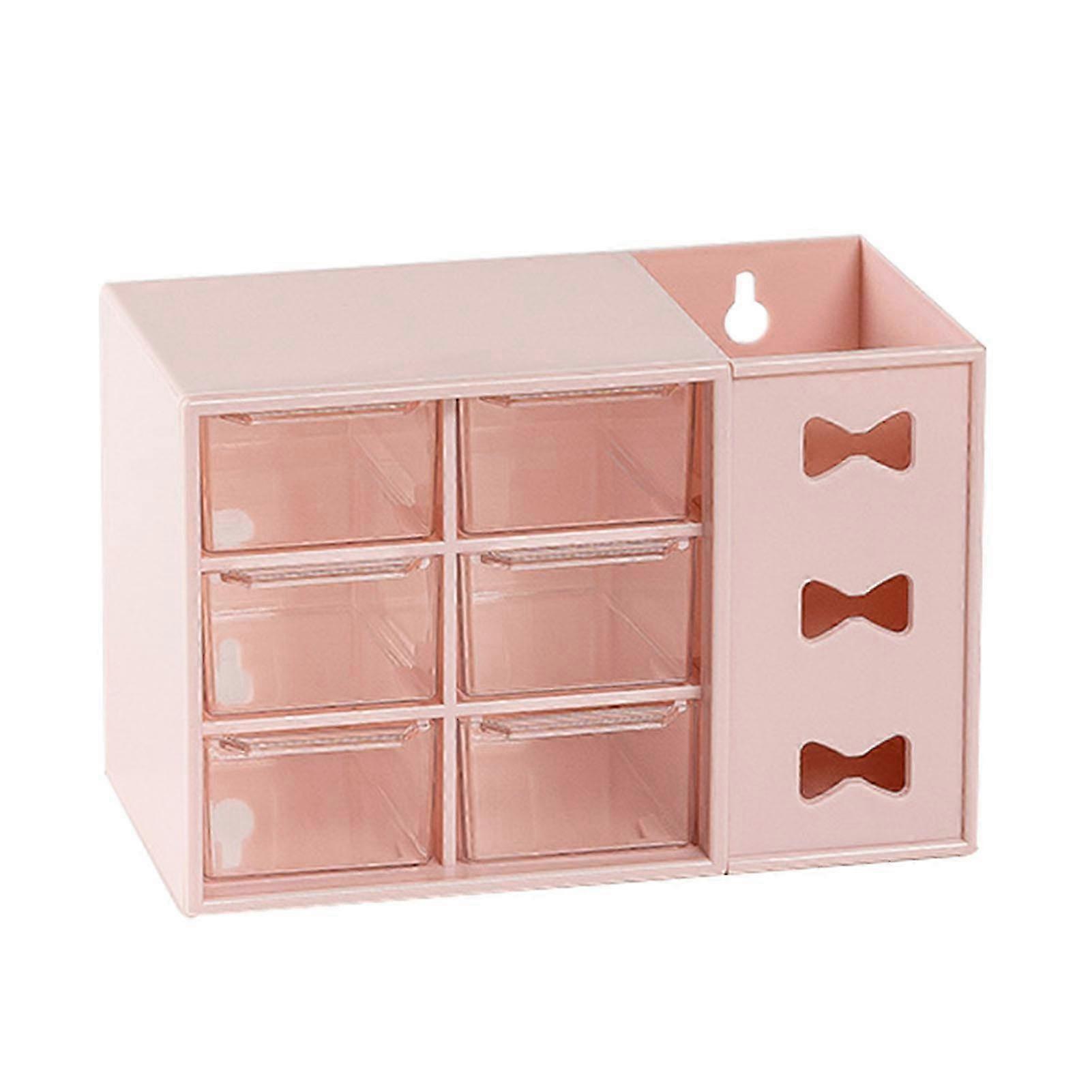 Dustproof Pen Organizer Shelf with 6 Drawers for Students and Office Use - Pink