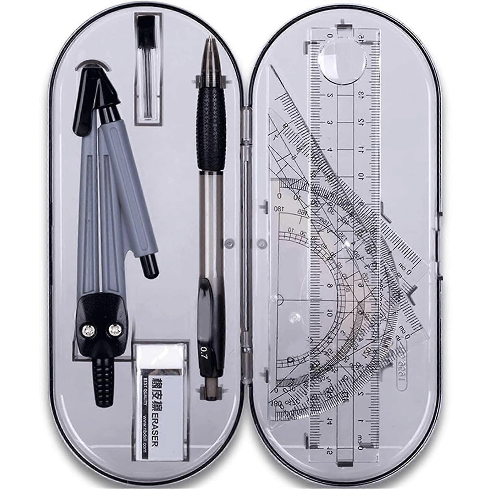 Professional Math Compass Set - 8-Piece Drawing Tools for Mathematics and Geometry, Includes Pencil, Ruler, Protractor, Eraser, Compass