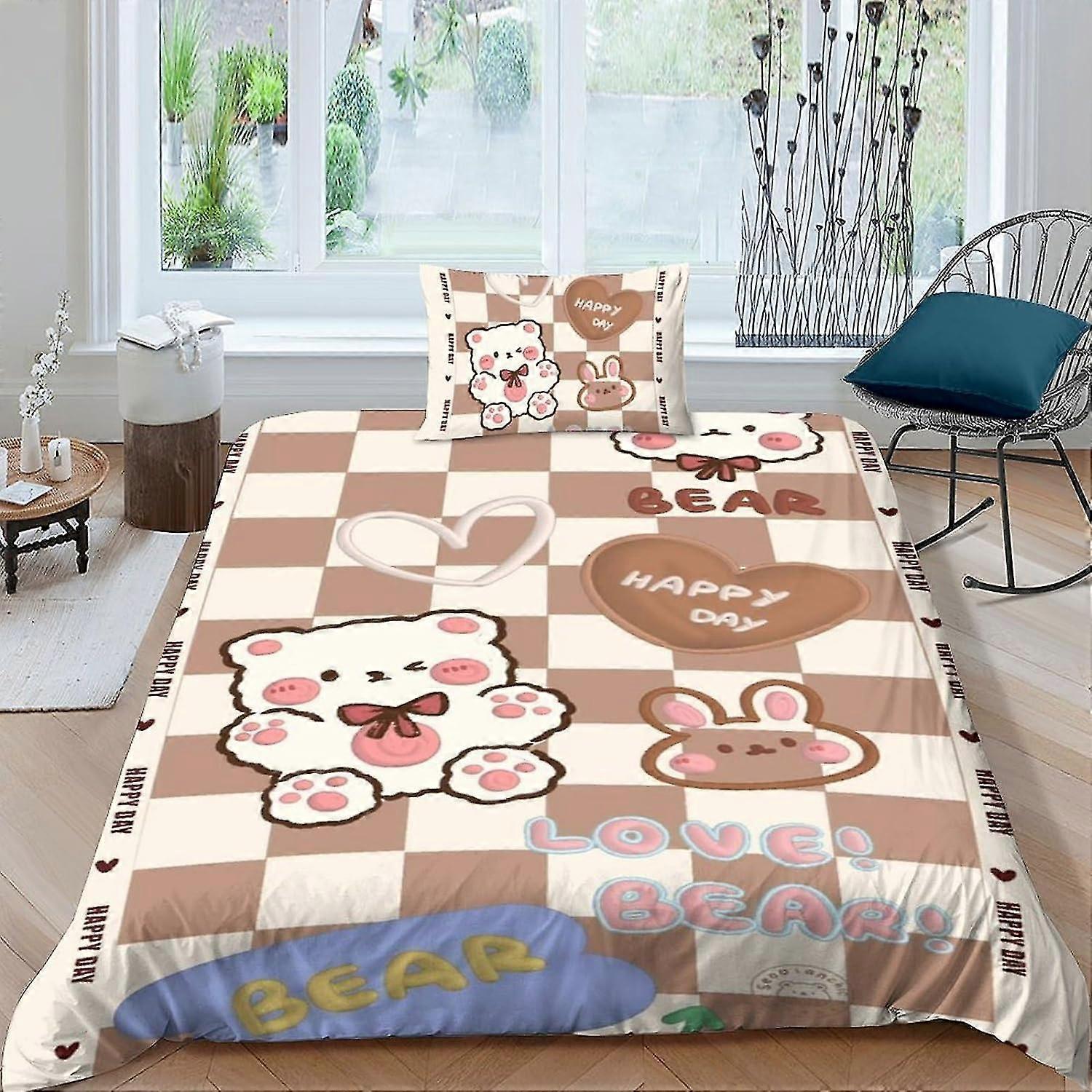 3D Printed Bear Bedding Set for Teens Cartoon Pattern Duvet Cover Set with Pillowcases Microfiber Quilt Cover with Zipper Closure