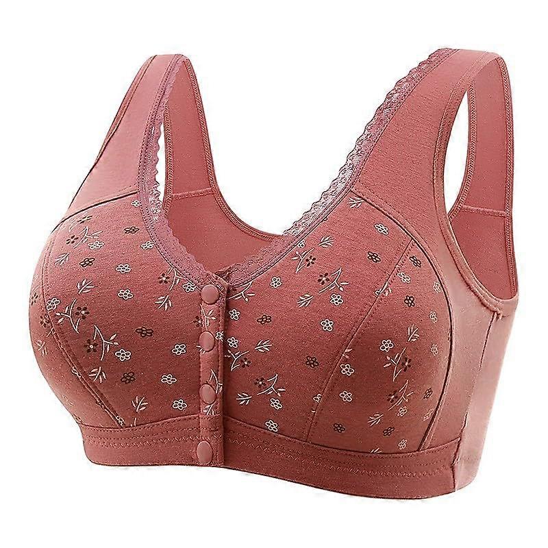 Bralette Front Closure Bra for Large Breasts, V-Neck Soft Lace Yoga Bra with Padding, Breathable Coffee Color, Size M