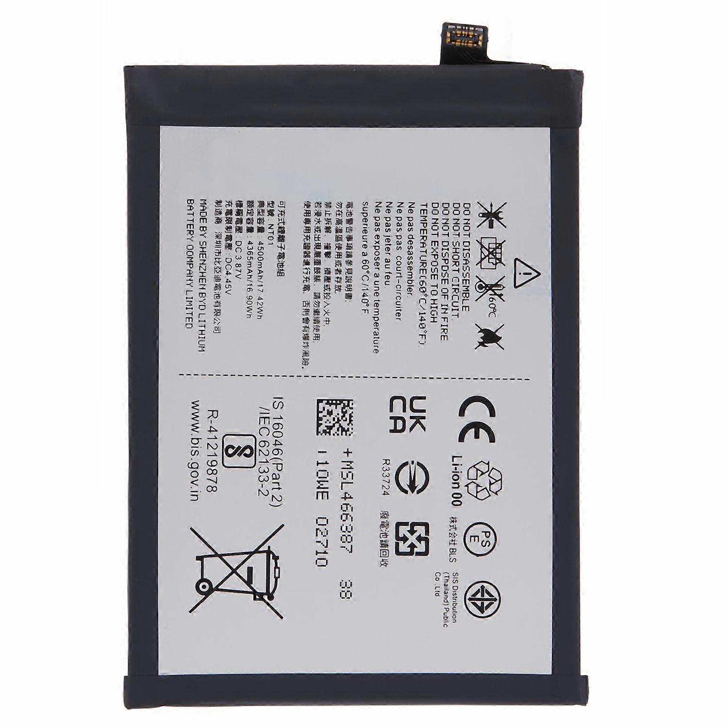 For Nothing phone (1) 5G Li-ion Polymer Battery Assembly Part 3.87V 4365mAh (Encode: NT01) (without 
