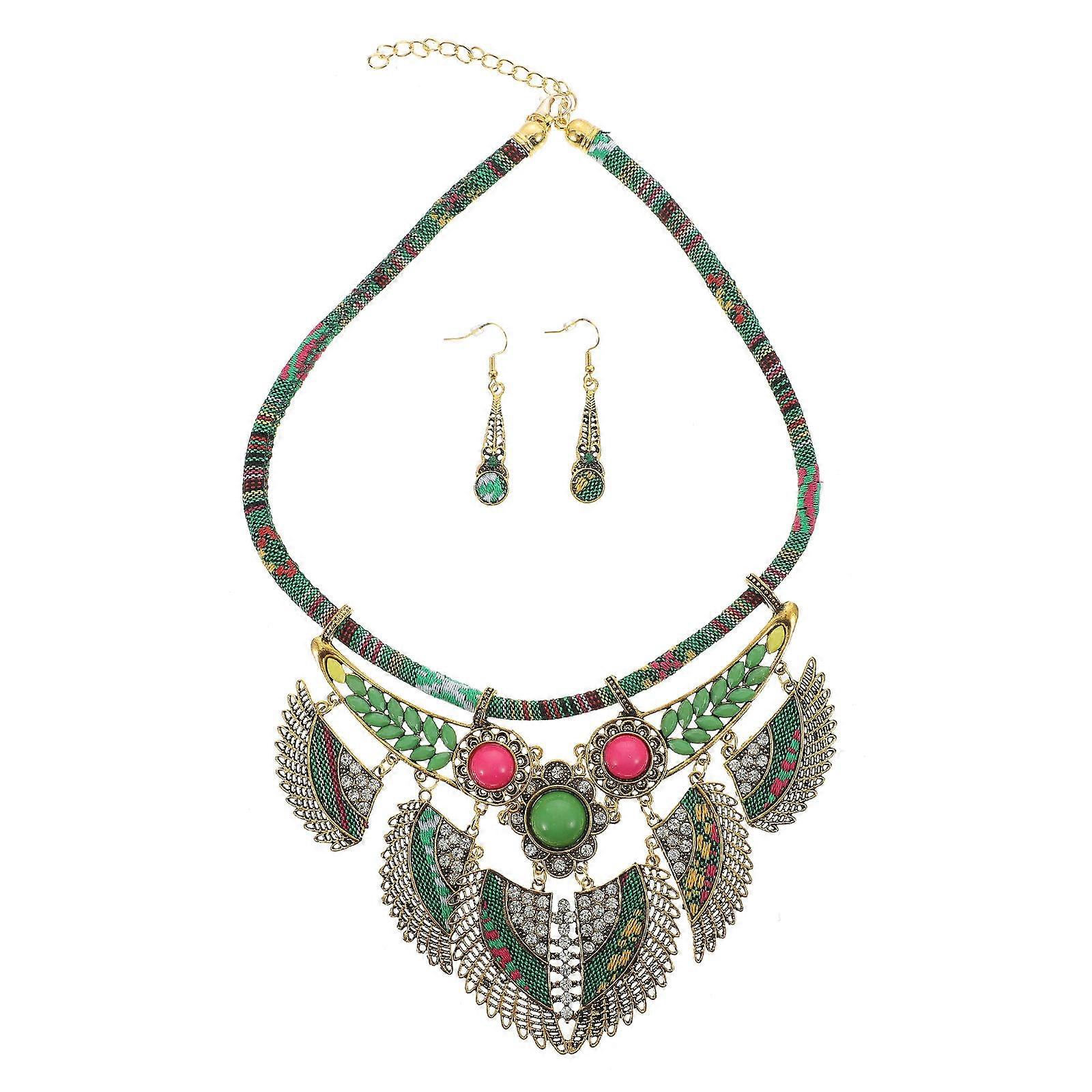 Jewelry Sets Bib Necklace Earrings Boho Style Green 2Set