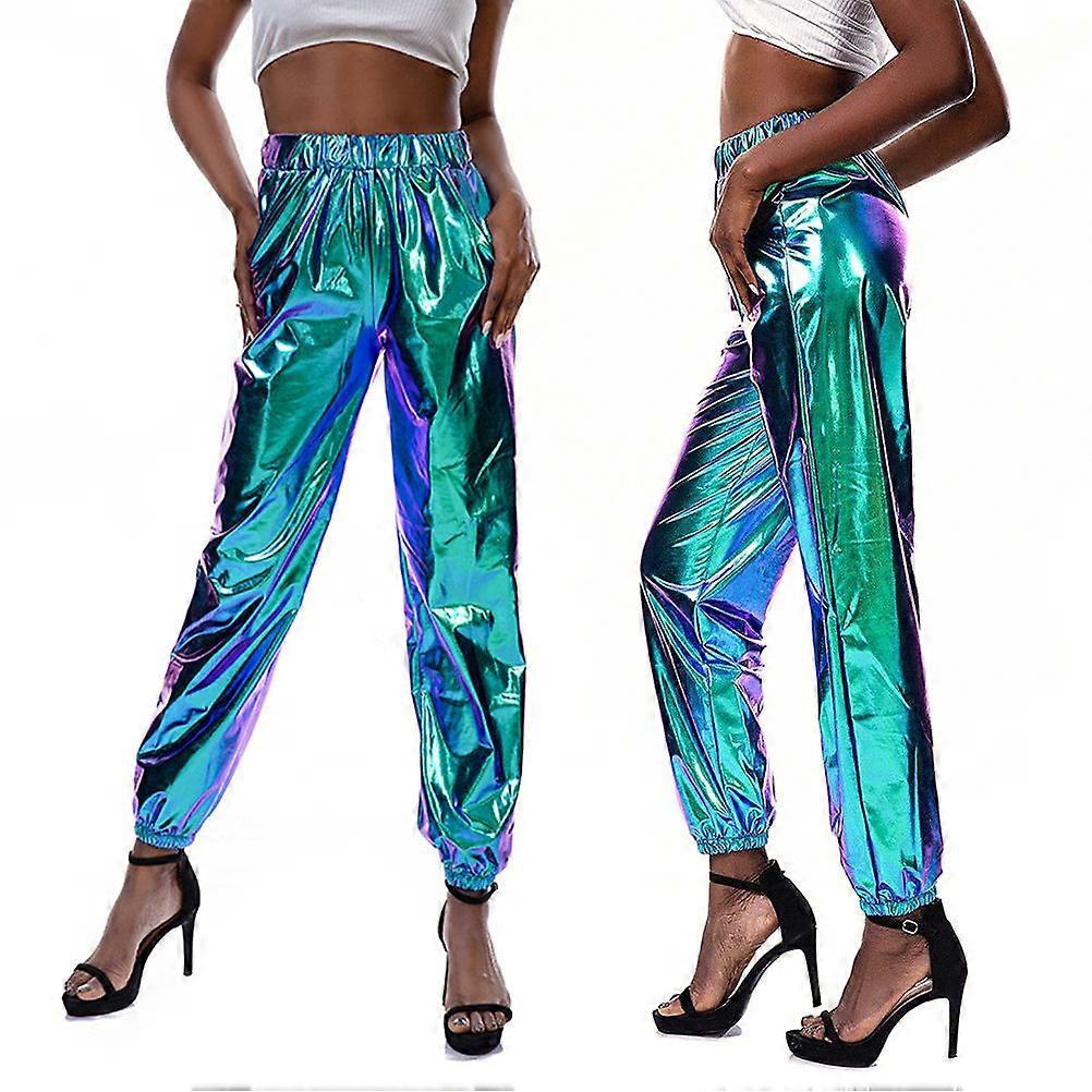 Sparkly Pants Women High Waist Trousers Hip-Hop Polyester Material Long Loose 1Pcs