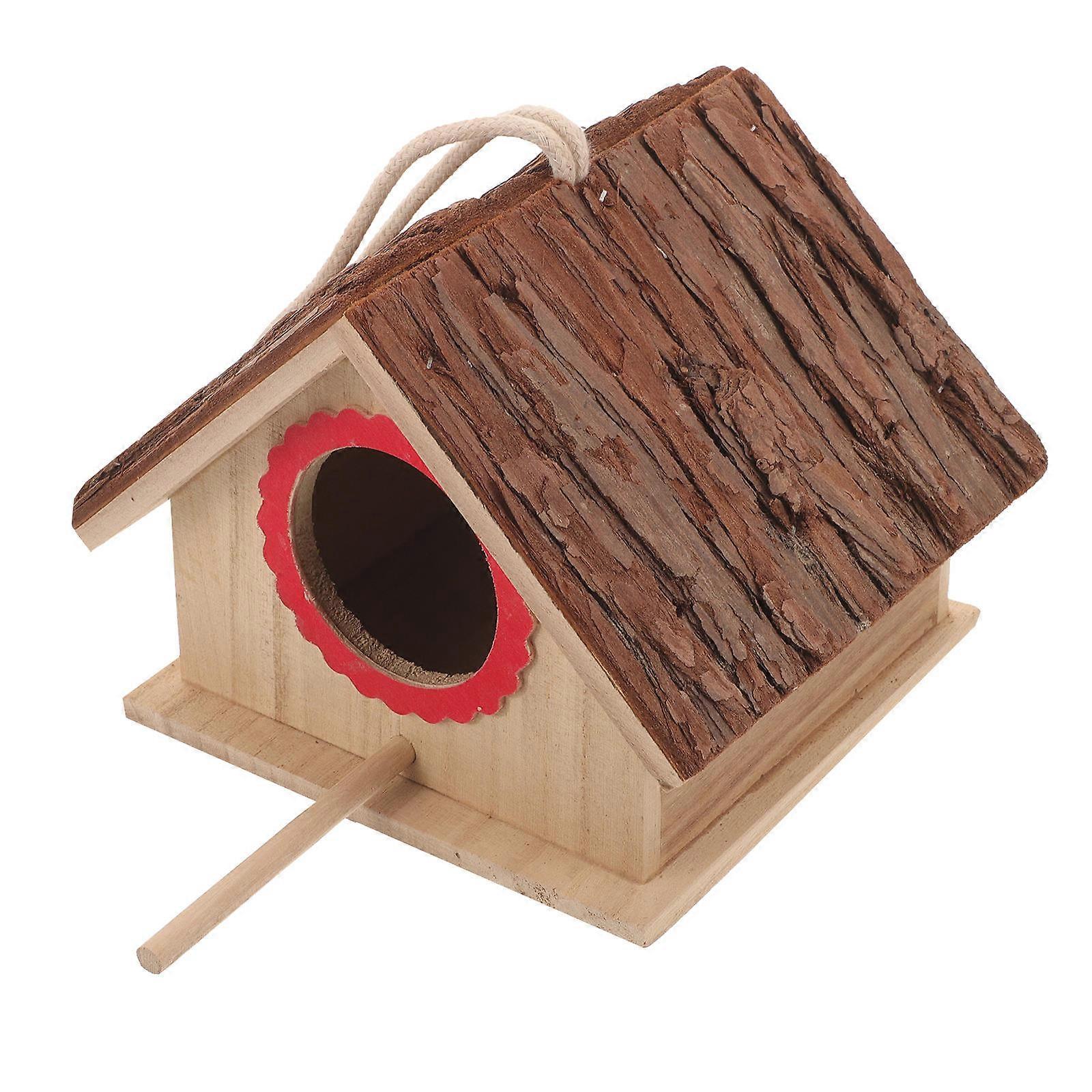 Garden Bird House Wooden Feeder Home Decorative Breeding Nest Birds Rectangular Natural Hanging 1Pack