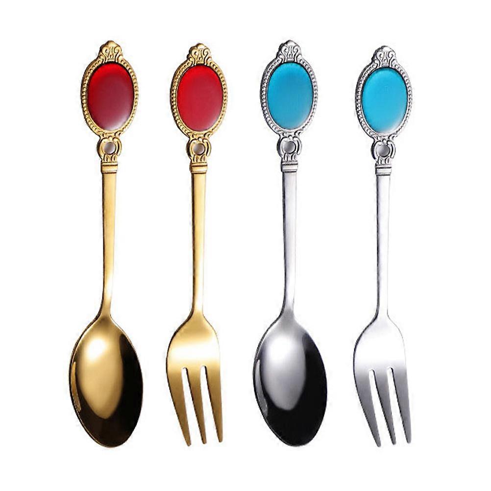 Stainless Steel Long Handle Mixing Spoon for Kitchen Use with Assorted Colors 4PCS