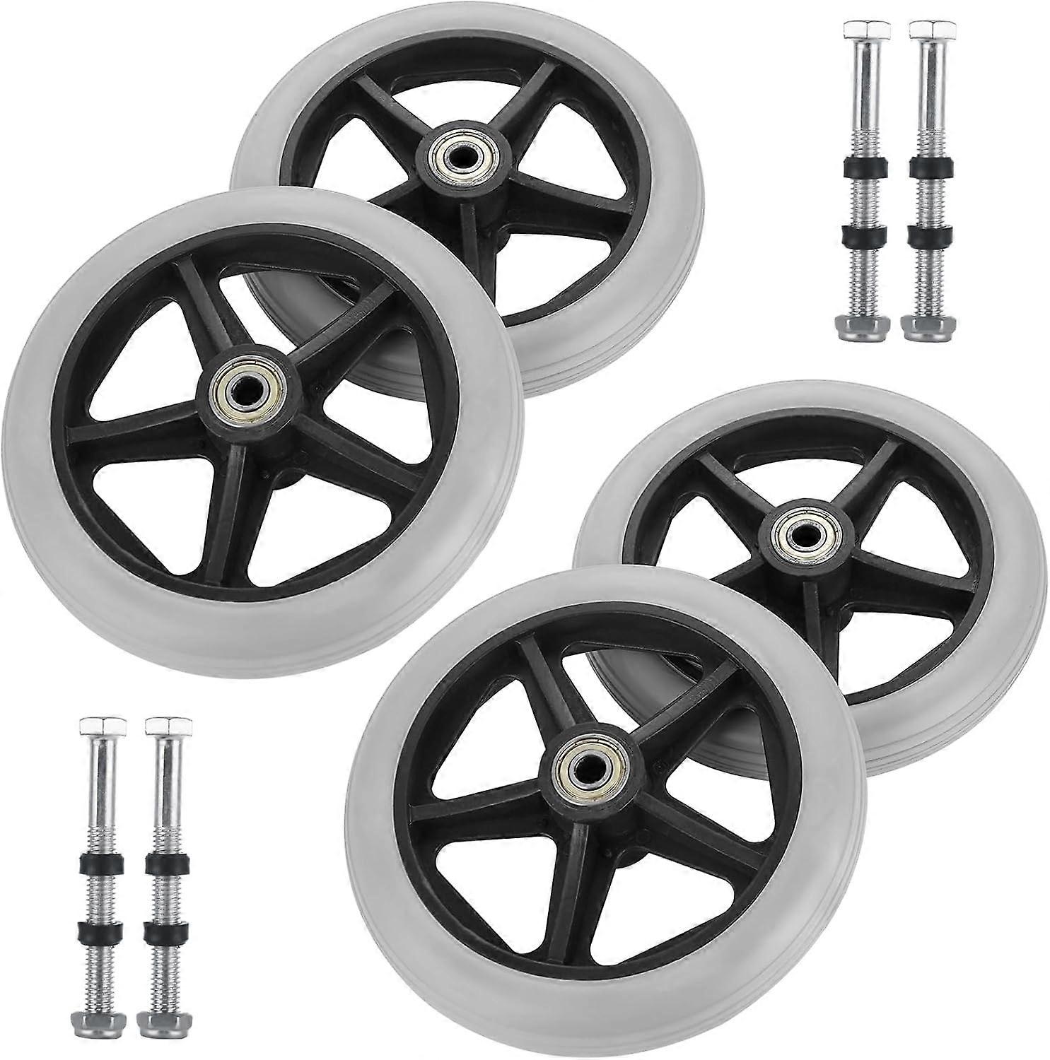 4 Pcs Walker Wheels Replacement, 6 Inch Solid Wheelchair Front Wheels, Anti-Slip