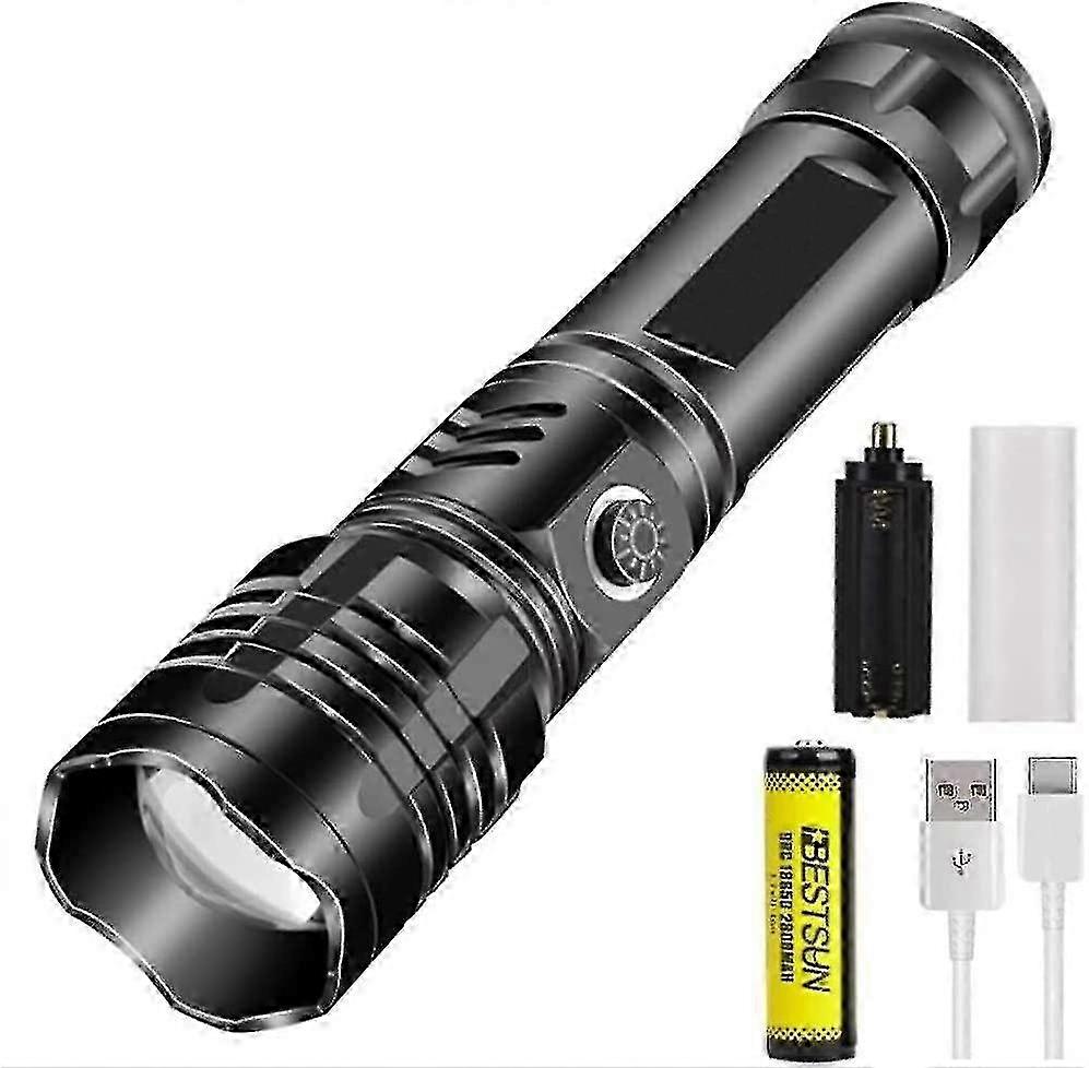 2025 Super Bright Xhp50 Powerful Led Flashlight 1w Lumens Usb Rechargeable Waterproof Zoomable 5 Modes Tactical Torch[energy Class A++]