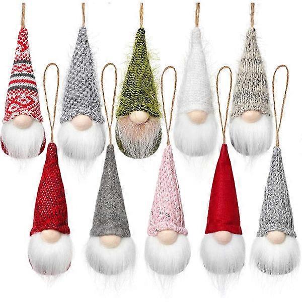 Christmas Tree Hanging Gnome Ornaments Set of 10, Swedish Handmade