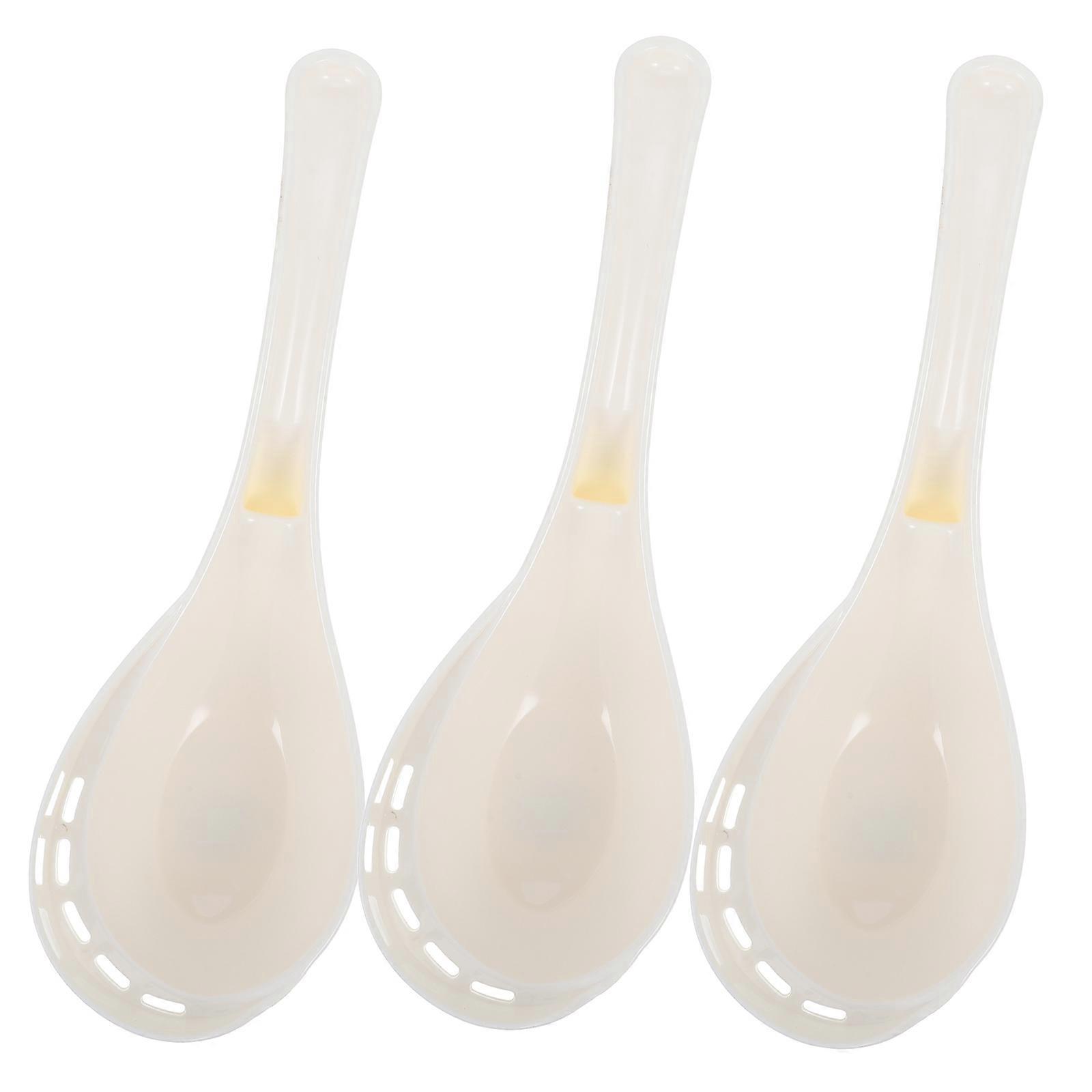 White Soup Spoons for Kitchen Use and Reusable with Long Handle 3pcs Set
