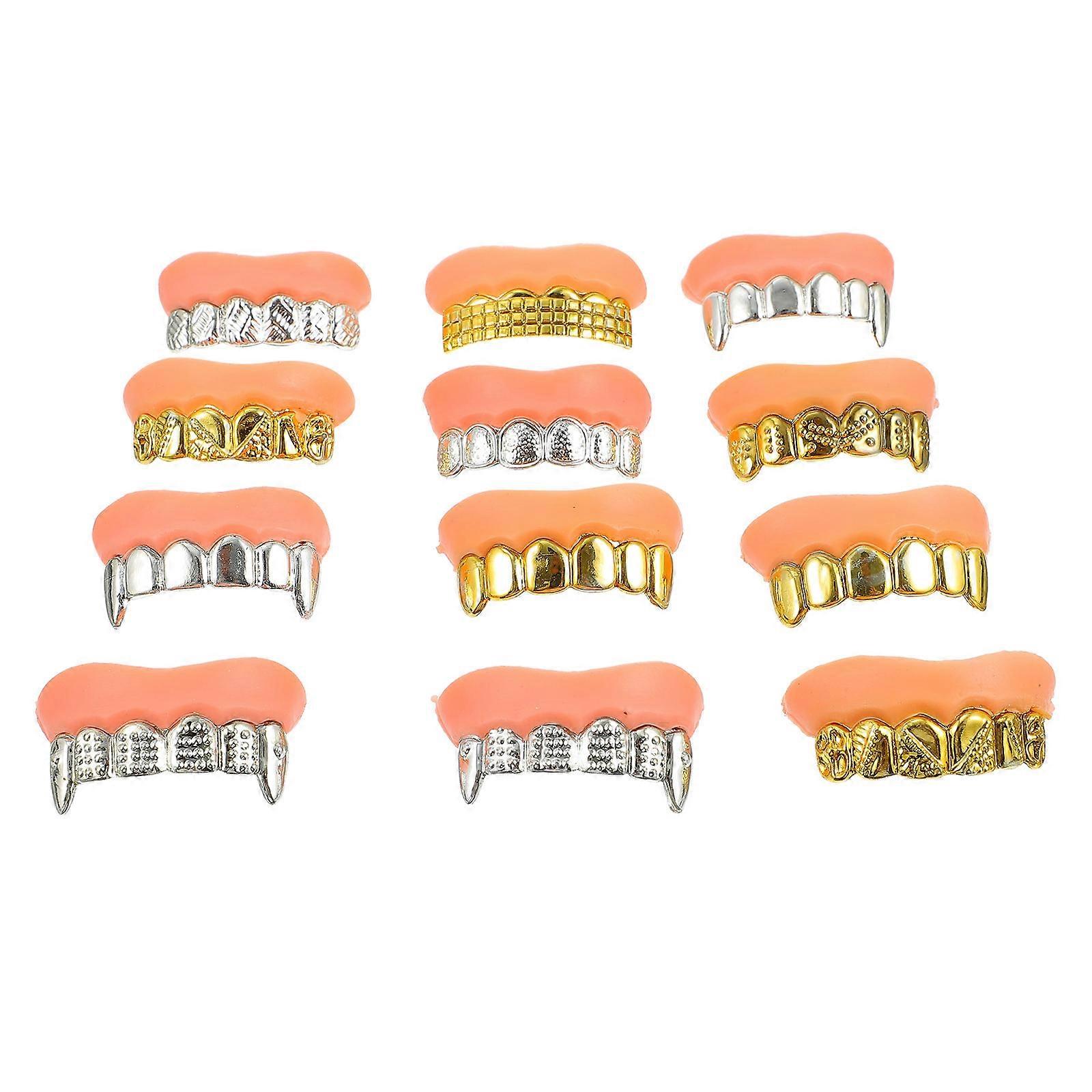 12 Pcs Halloween Costume Props Assorted Color Zombie Dentures Realistic Teeth for Parties and Cosplay