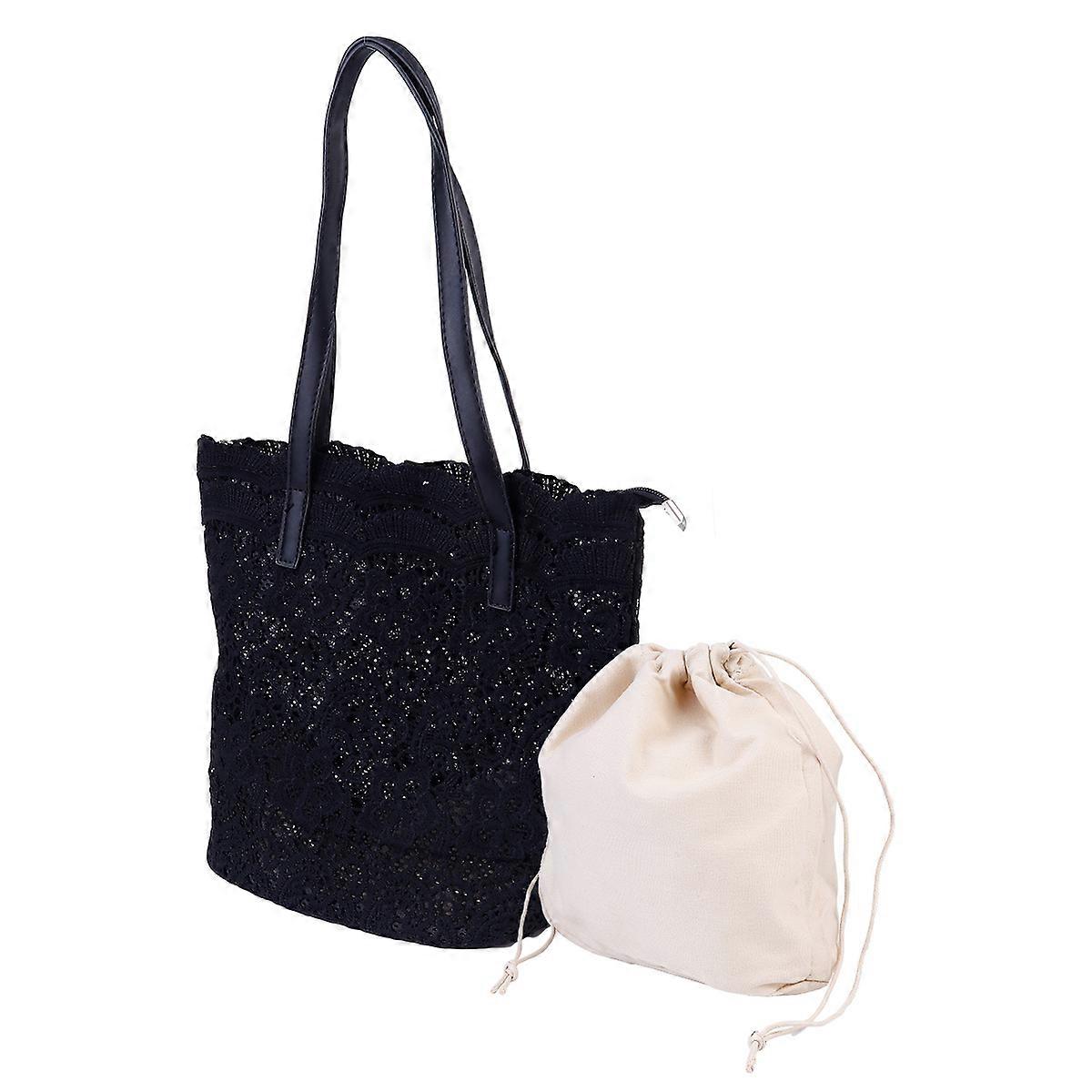 Elegant Lace Shoulder Bag with Delicate Embroidery for Storage Cloth Polyester 1Pc