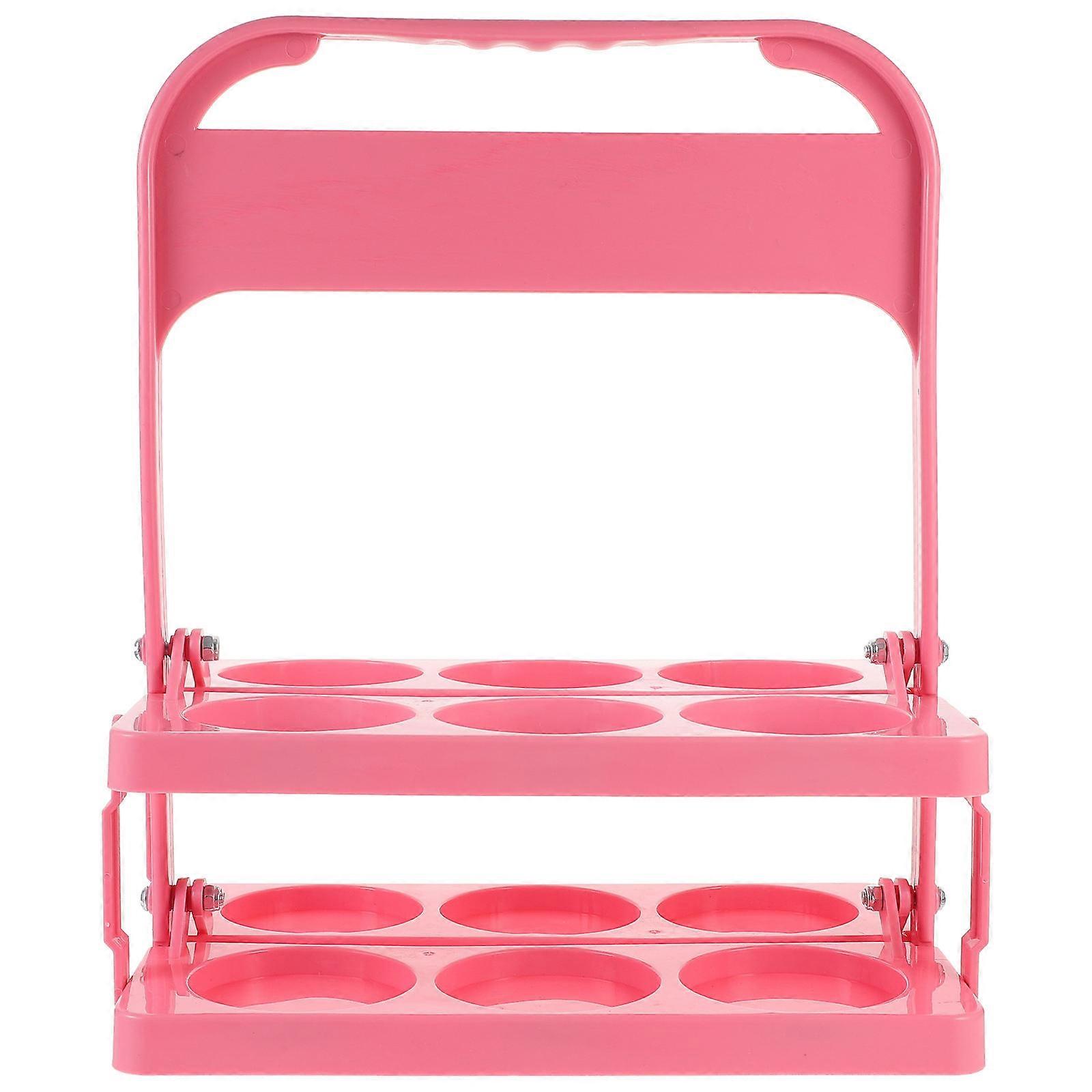 Drink Carrier For Car Handheld Bottle Holder Pink Rectangular Foldable Portable 6Pcs