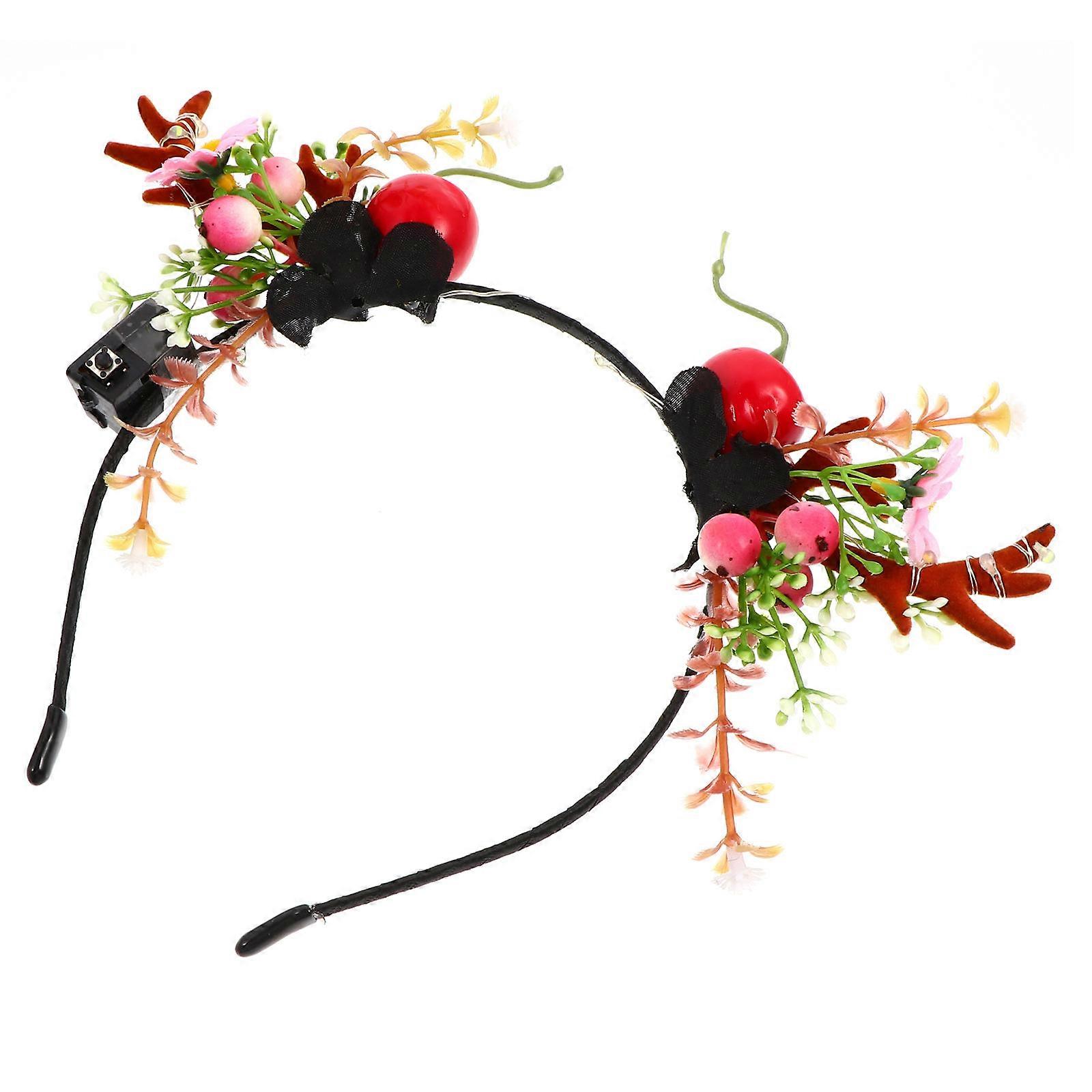 Pink Plastic Christmas Lights Headband with Antler Berries Design for Decoration Use 1pc