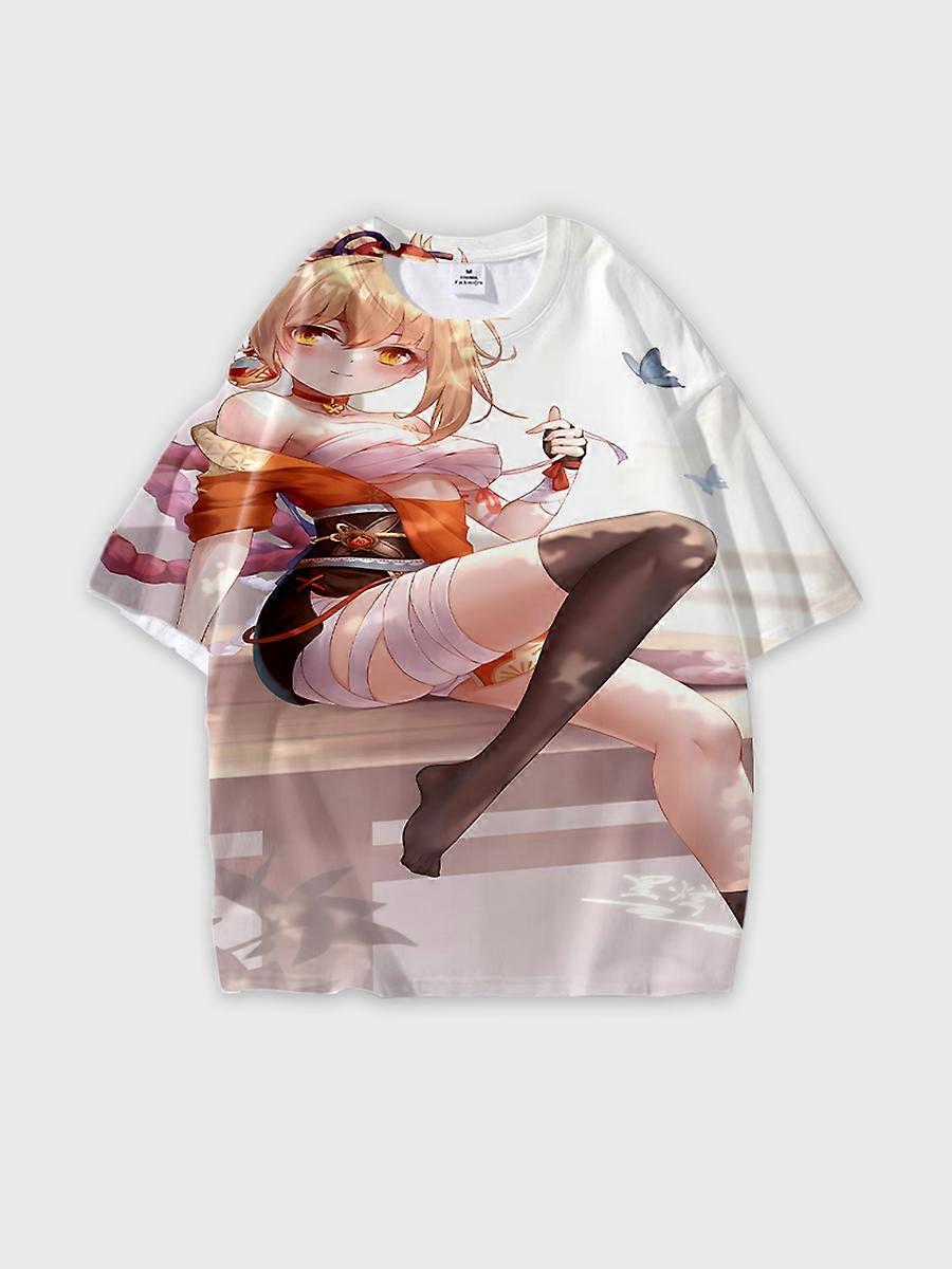 T-shirt round neck Role Pattern loose short sleeve D322