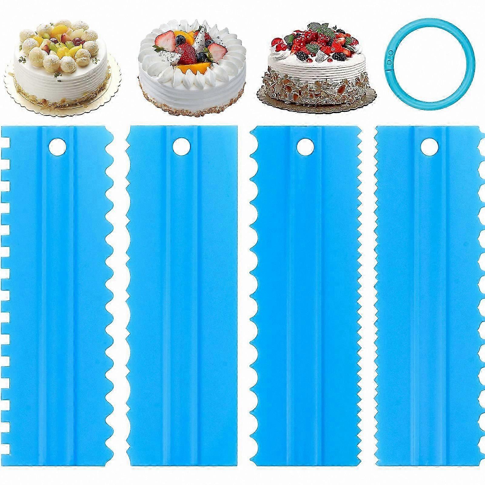 4-Piece Cake Smoother Set with Edge Tool for Baking Decoration (Blue)
