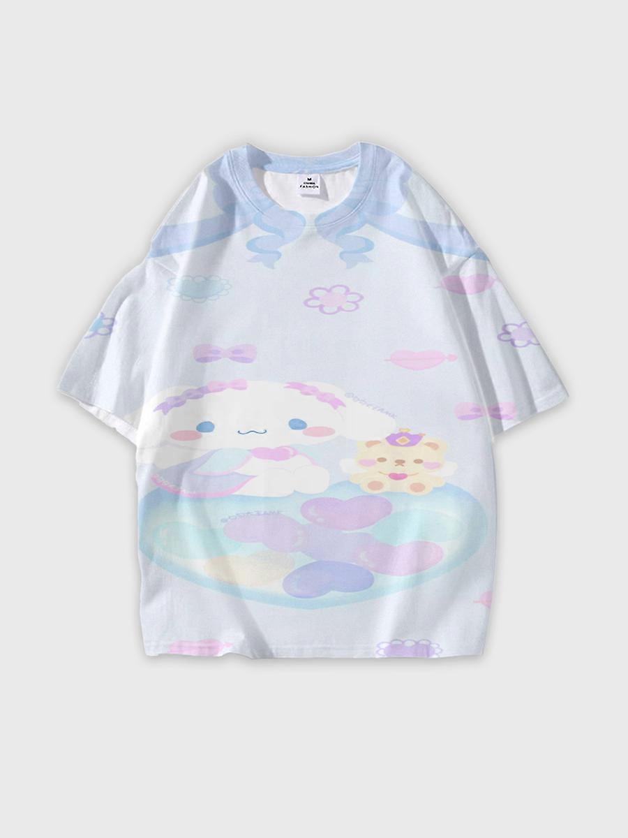 T-shirt round neck Cartoon Pattern loose short sleeve E1588