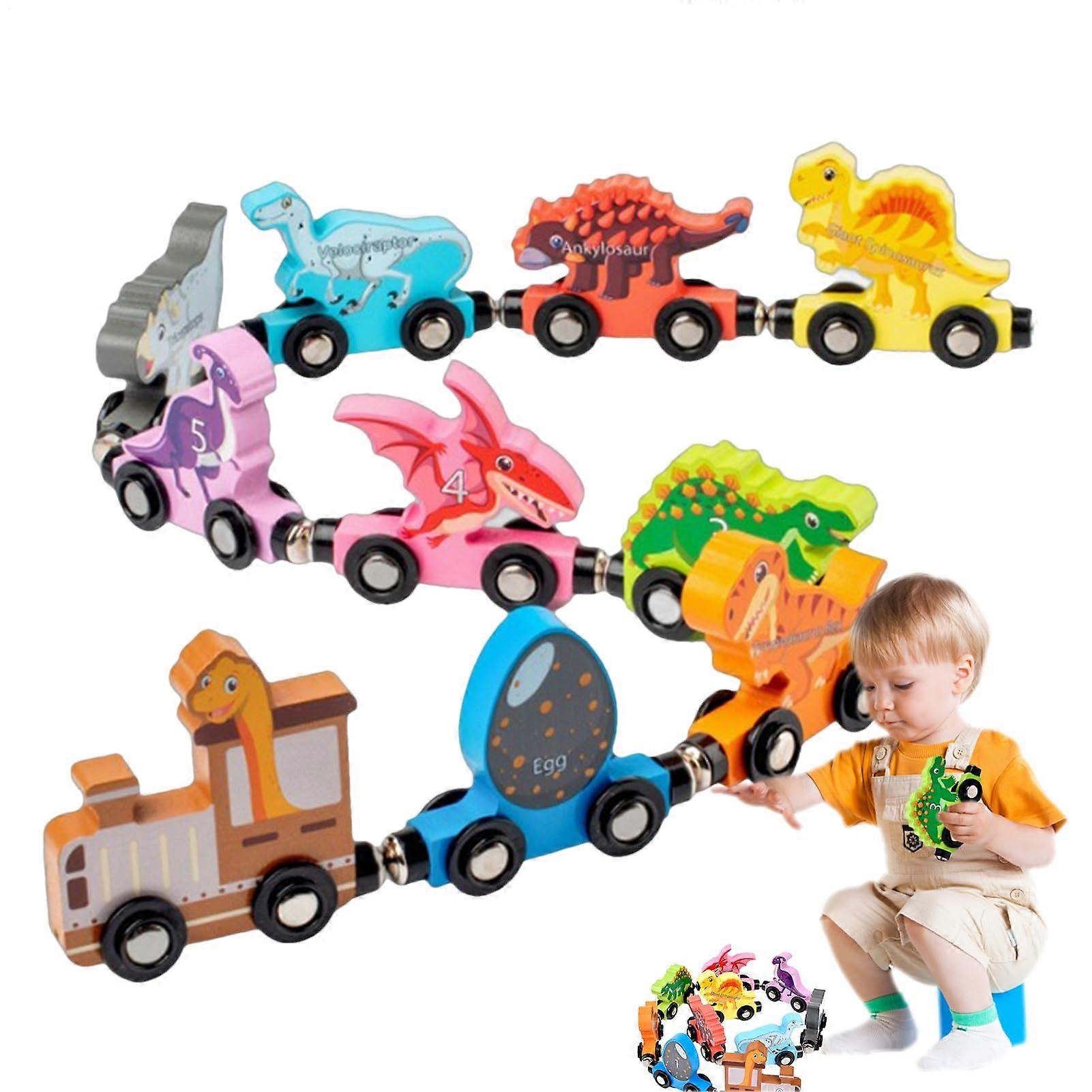 Magnetic Wooden Train Toy For Kids, Dinosaur Train Set, Matching Game For Fine Motor Skills Hand Eye Coordination