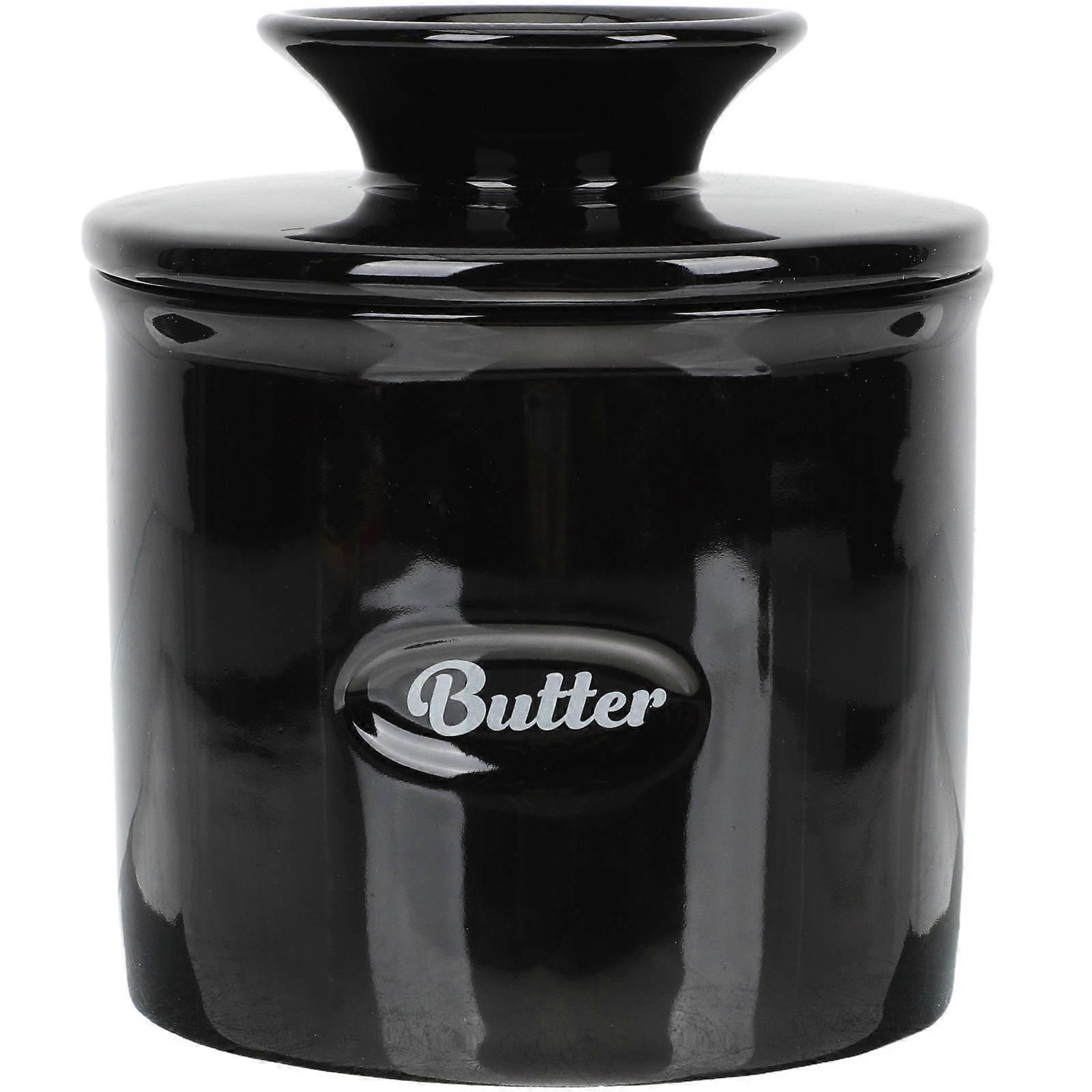 Butter Crock with Lid for Storage Made of Ceramic in Black Color Great for Kitchen Use 6.5 Inches