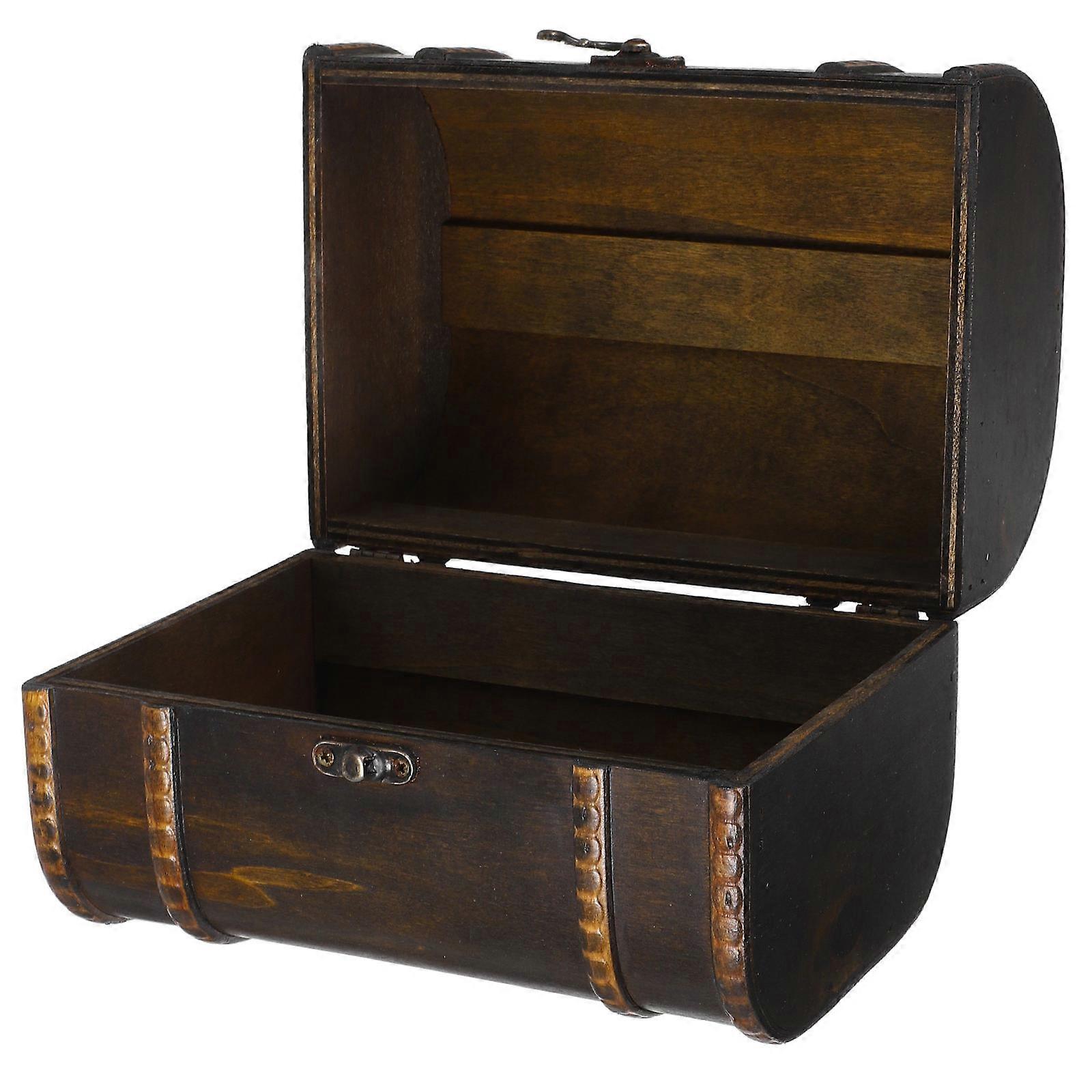 Vintage Wooden Storage Box Small Keepsake Treasure Box with Handle 1 Set