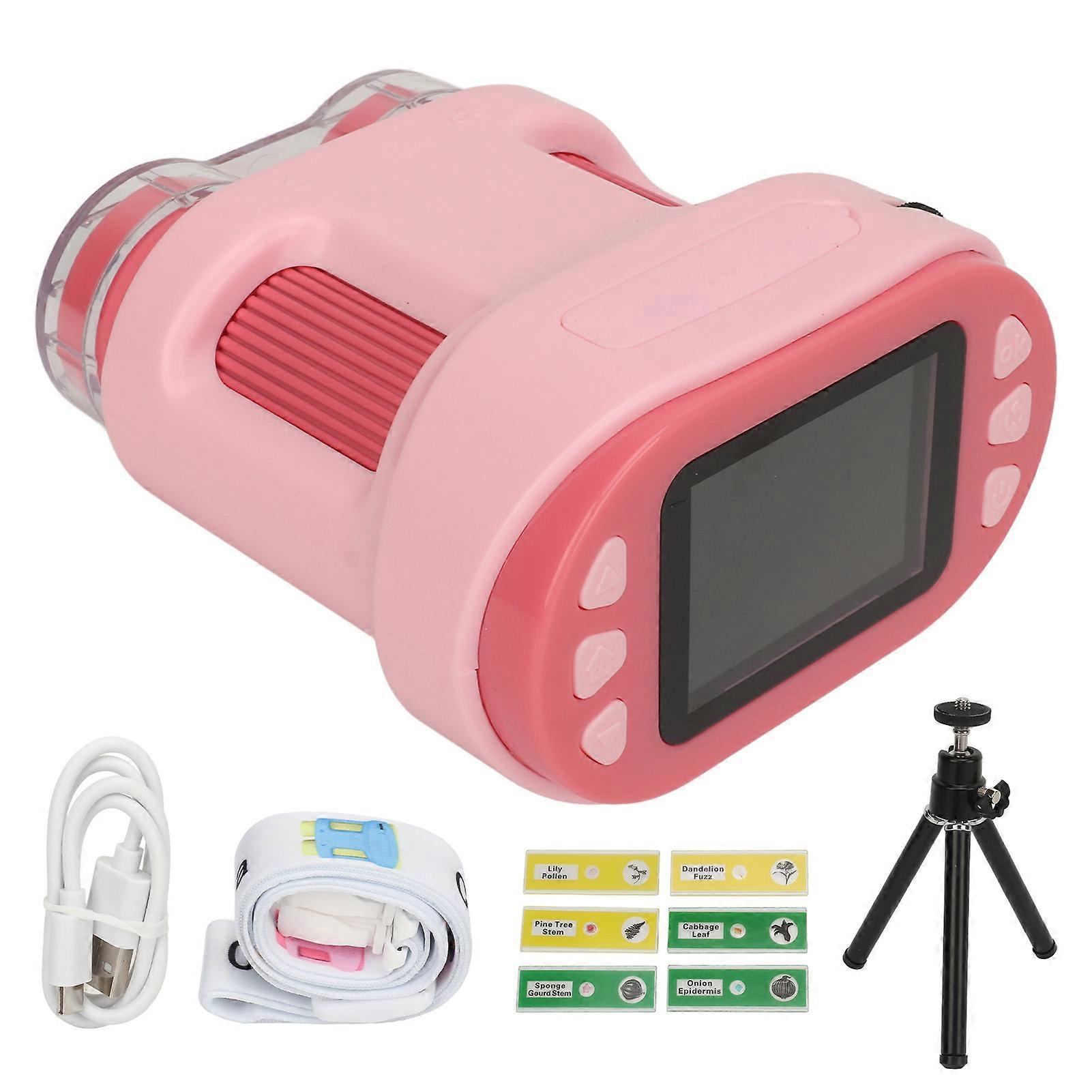 Handheld Mini Microscope Toy Multifunctional 2 Inch Screen 1080P 1000X Rechargeable Educational Science Microscopes Camera for Outdoor Pink