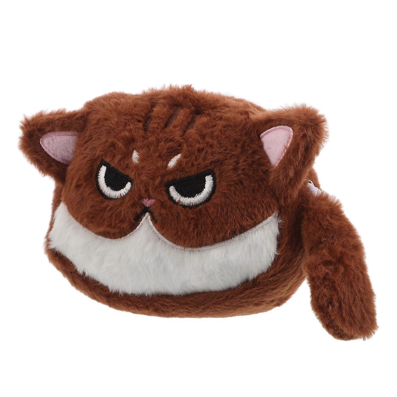 Cat Coin Purse for Storage Use Plush Cartoon Style Brown
