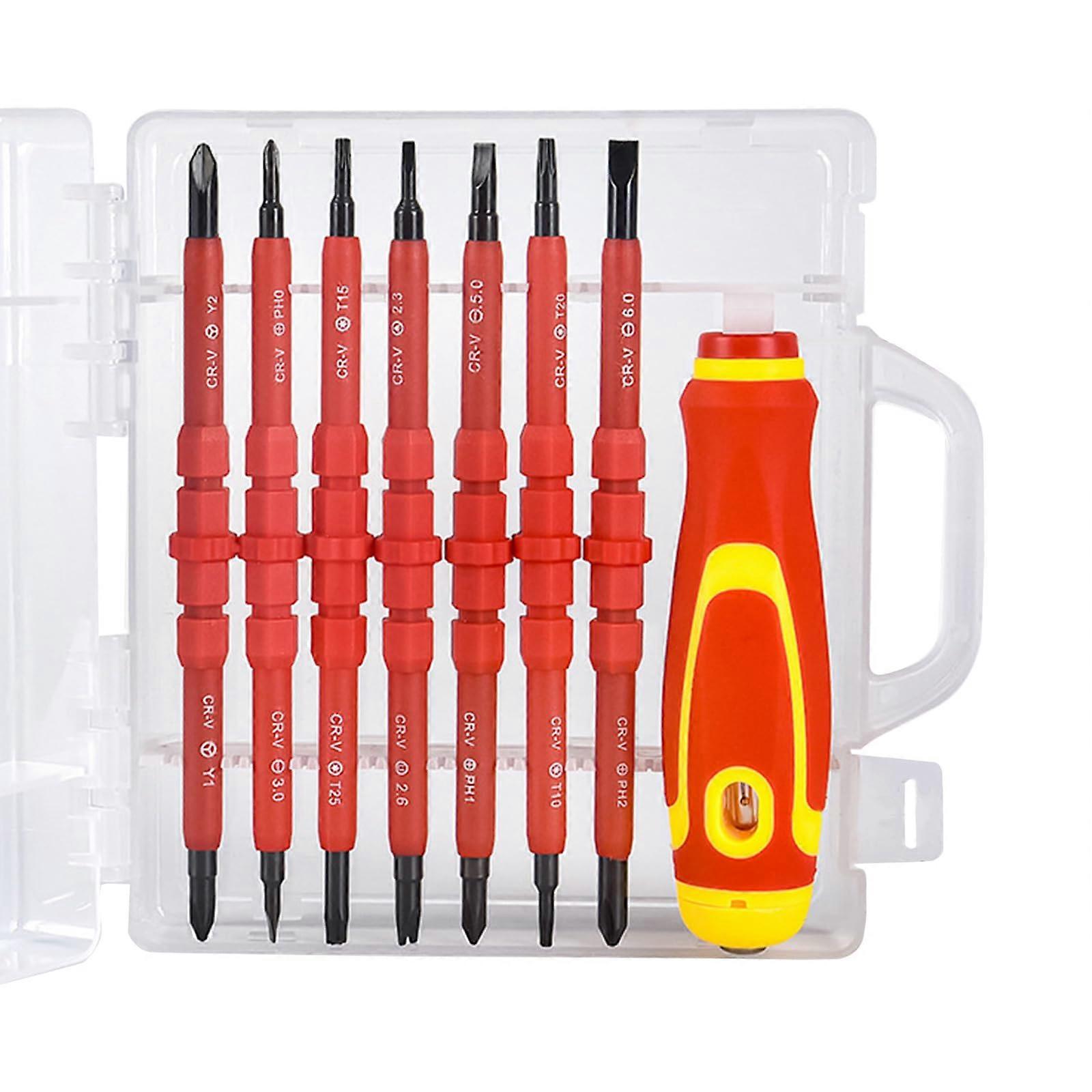 15-in-1 Interchangeable Insulated Screwdriver Set with Magnetic and Slotted Bits for Electricians Tool Kit