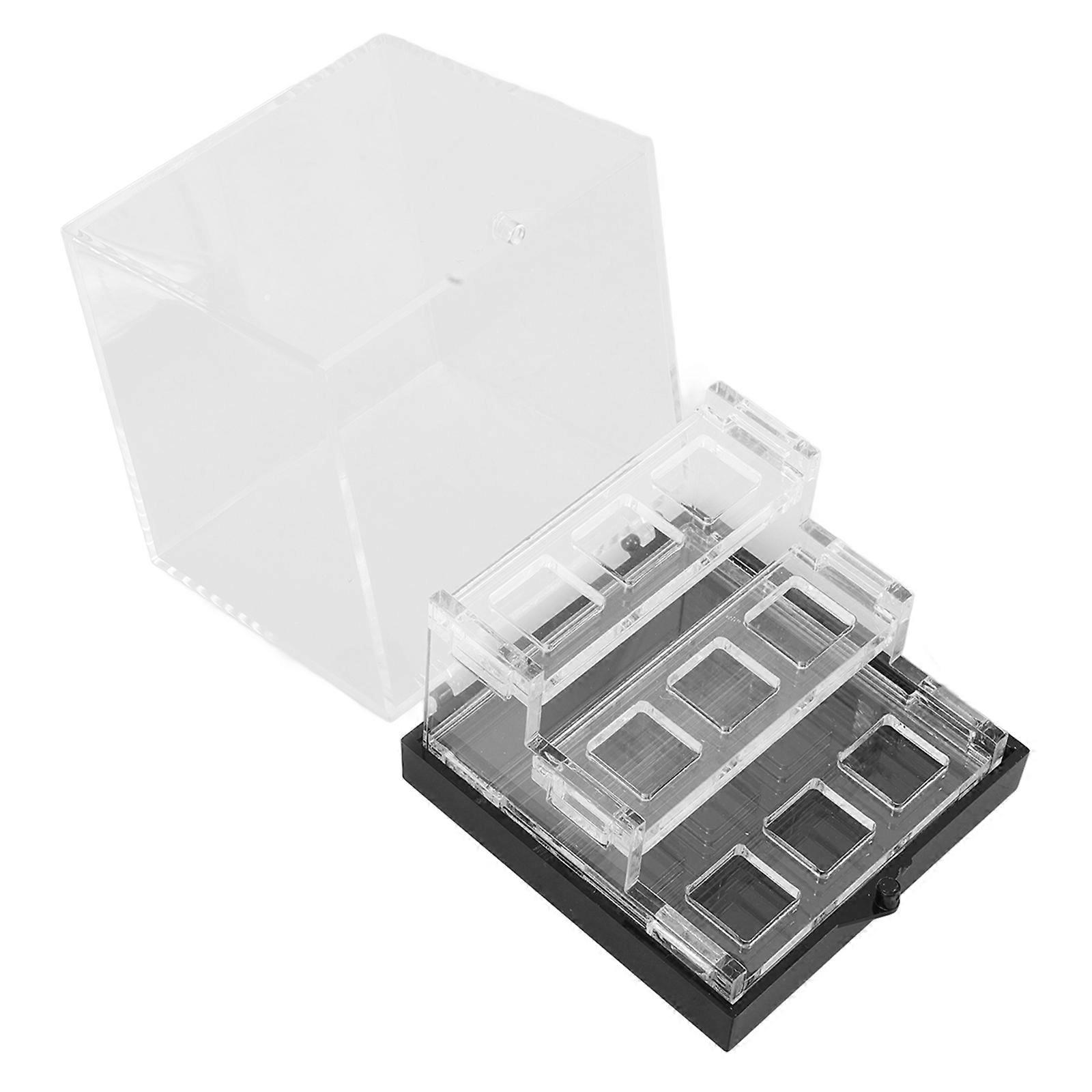 Black Acrylic Display Box with Protective Lid for Gemstone Storage and Organization 3 Tier Design