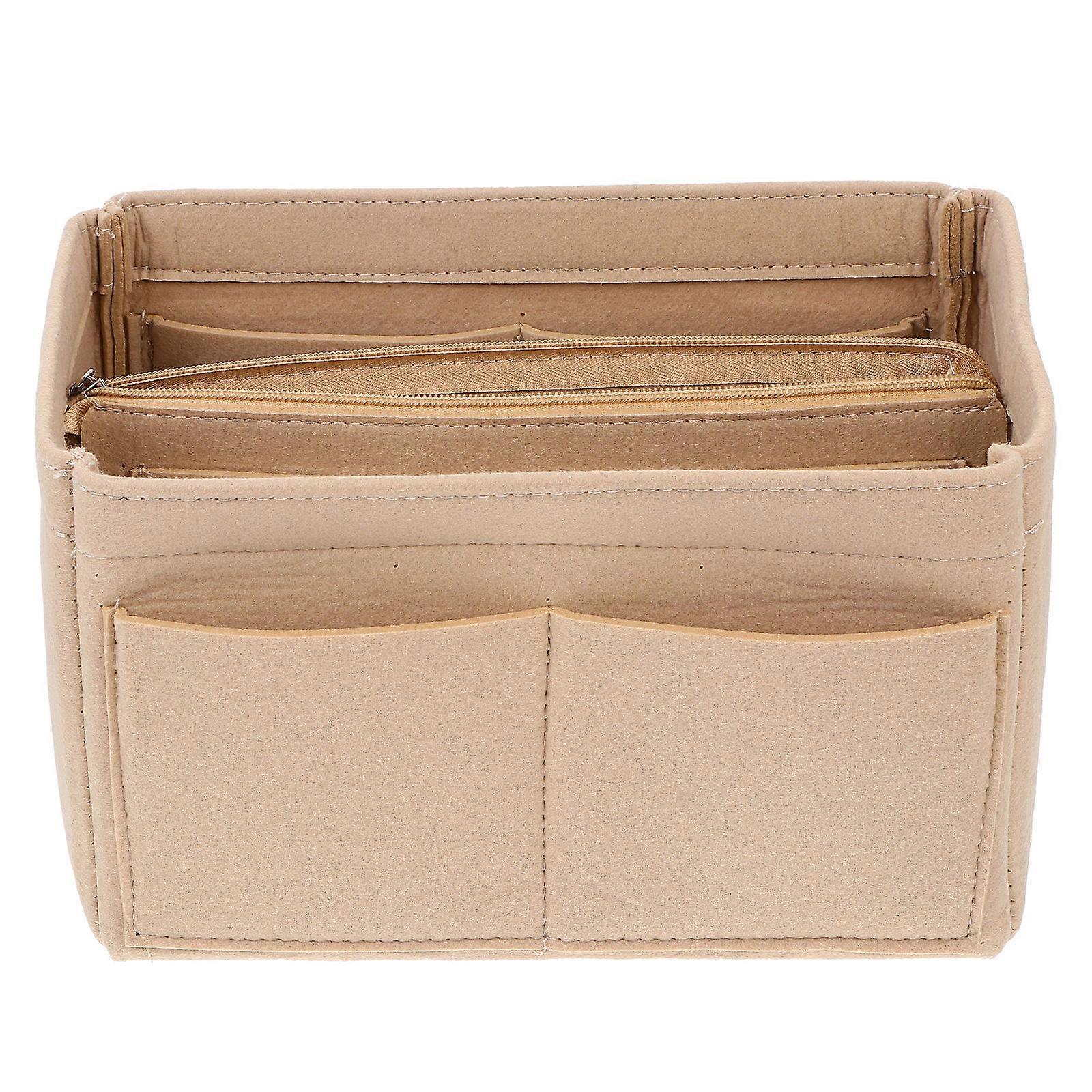 Beige Felt Cosmetic Bag for Storage Use Lightweight Compact Size Multifunctional Design