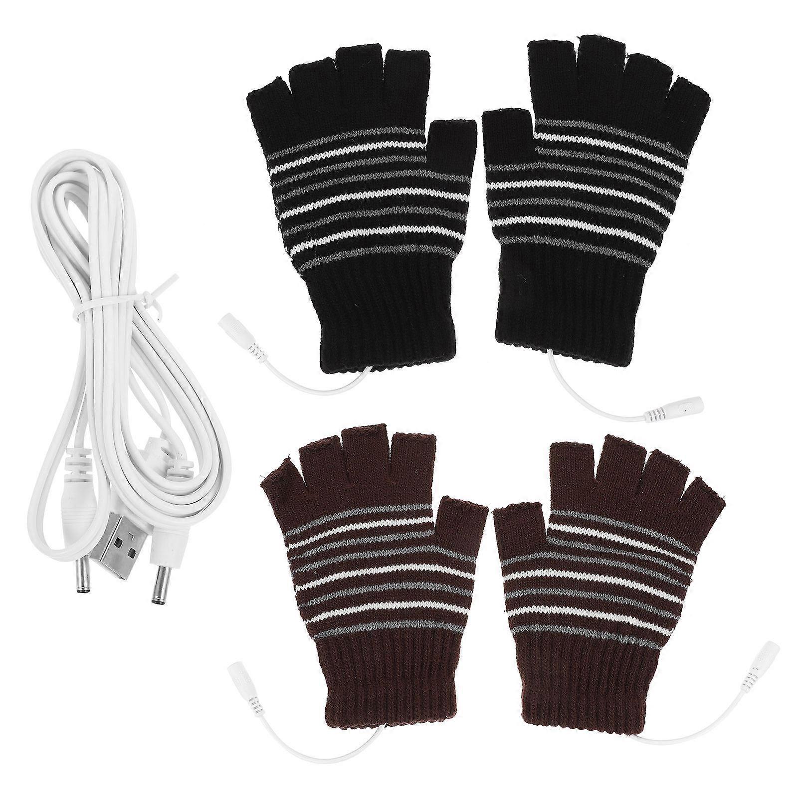 USB Powered Heated Gloves Wool Fingerless Sports 2Pcs