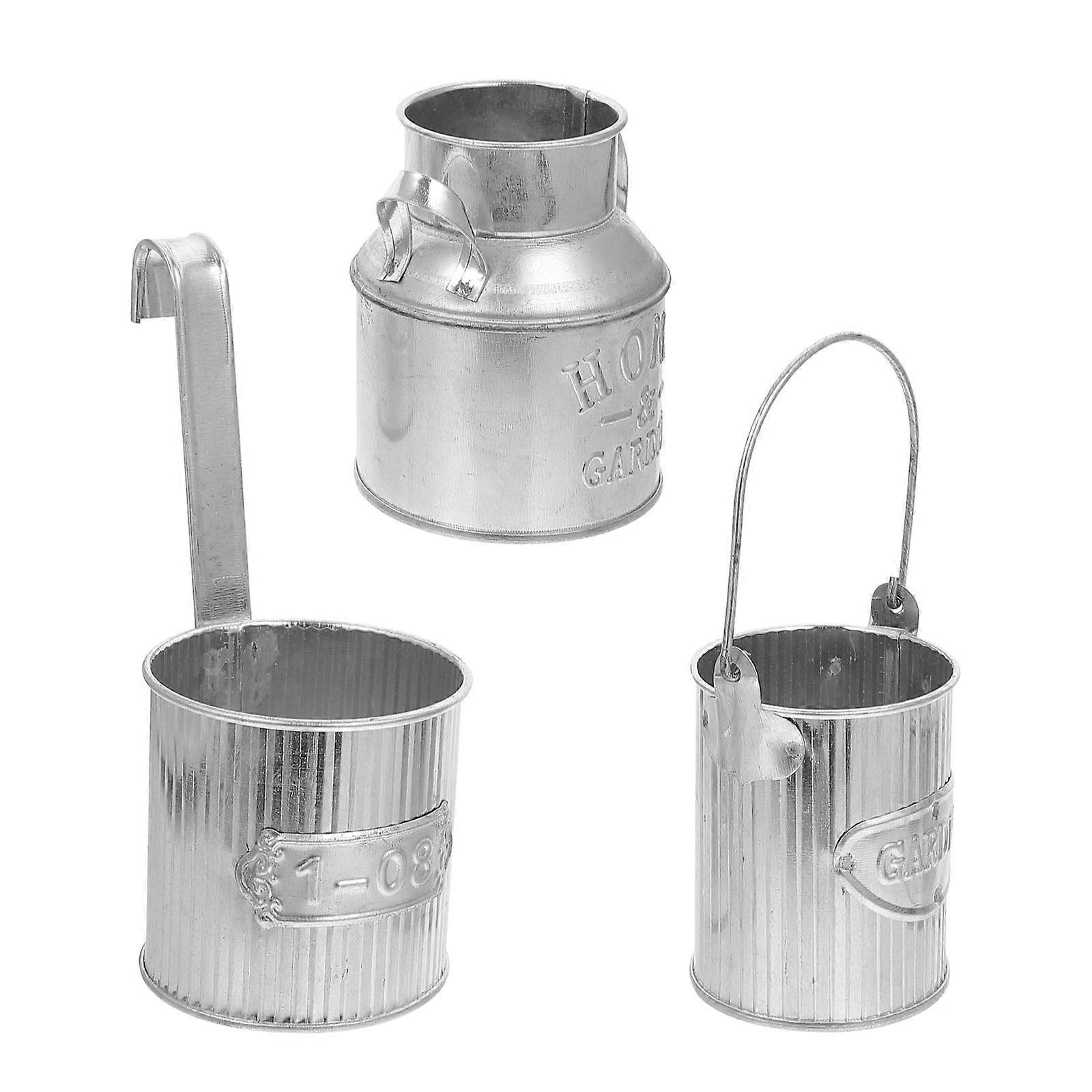 Iron Flower Pots 3Pcs Rustic Bucket Planter For Balcony 16X7X7CM With Dual Handles Decoration