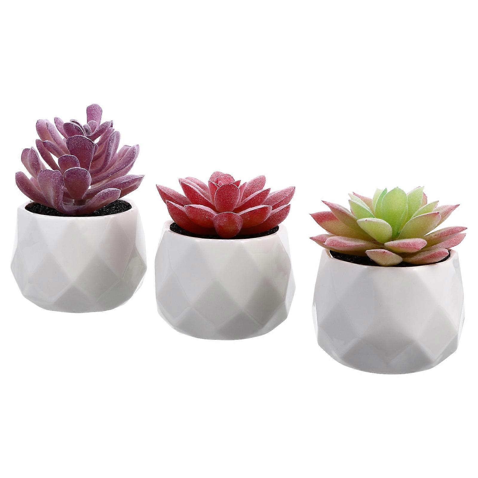 Small Fake Plants Mini Simulation Succulent Potted Plant Balcony Decoration Assorted Color Plastic 3Set