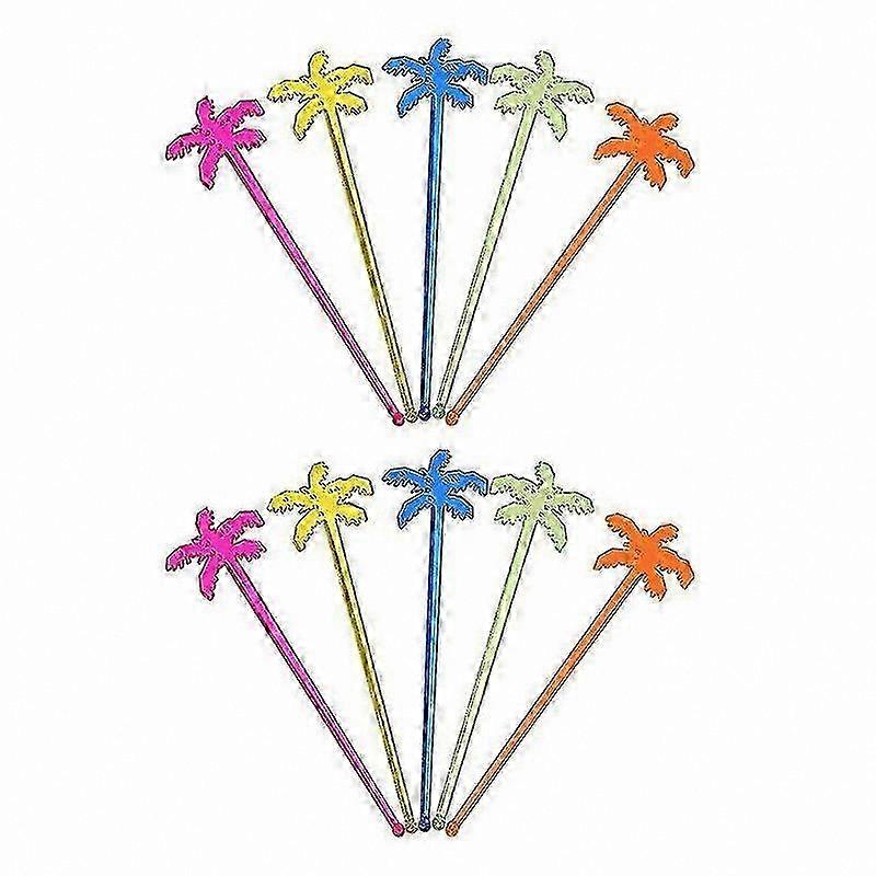 25 Pack Neon Plastic Stir Sticks for Coffee, Beverages, and Cooking Use with Palm Tree Design