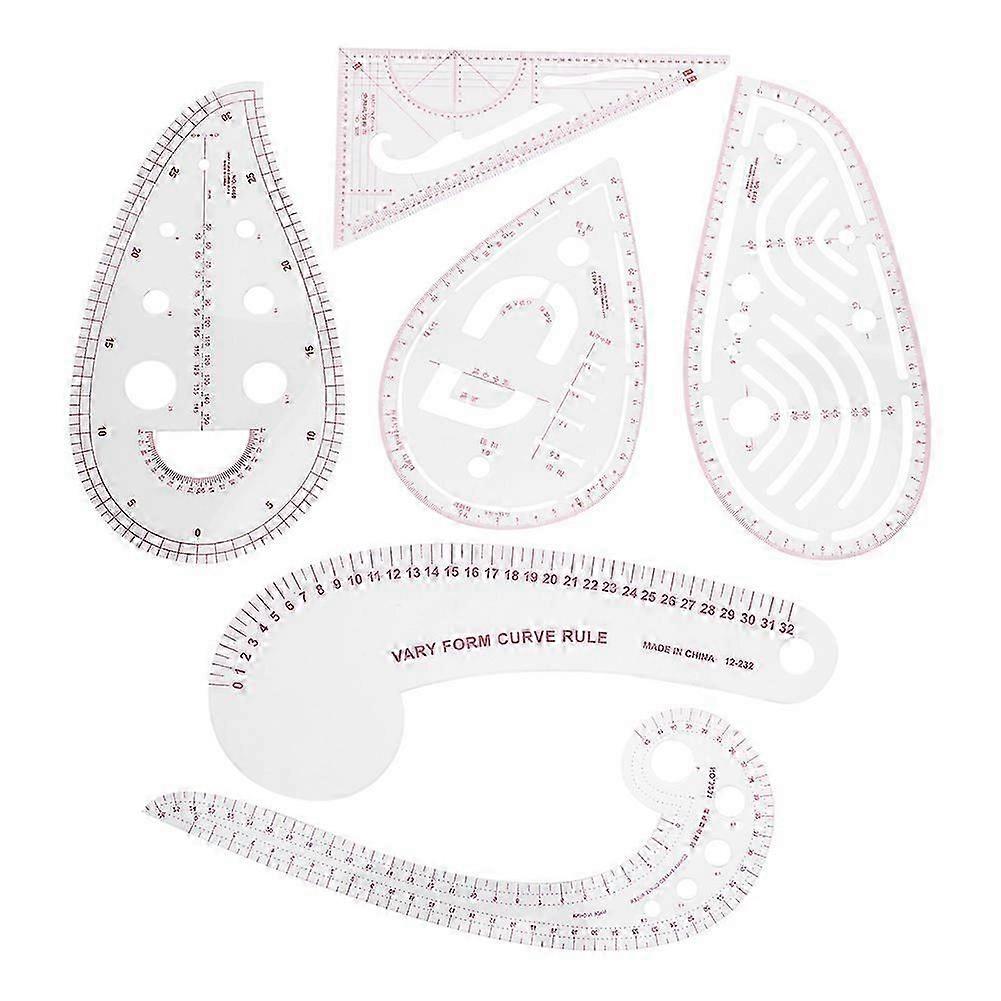 6PCs Clothing Ruler Sewing Tool Set Multifunctional Lightweight Tailor Tools Plastic for Clothing